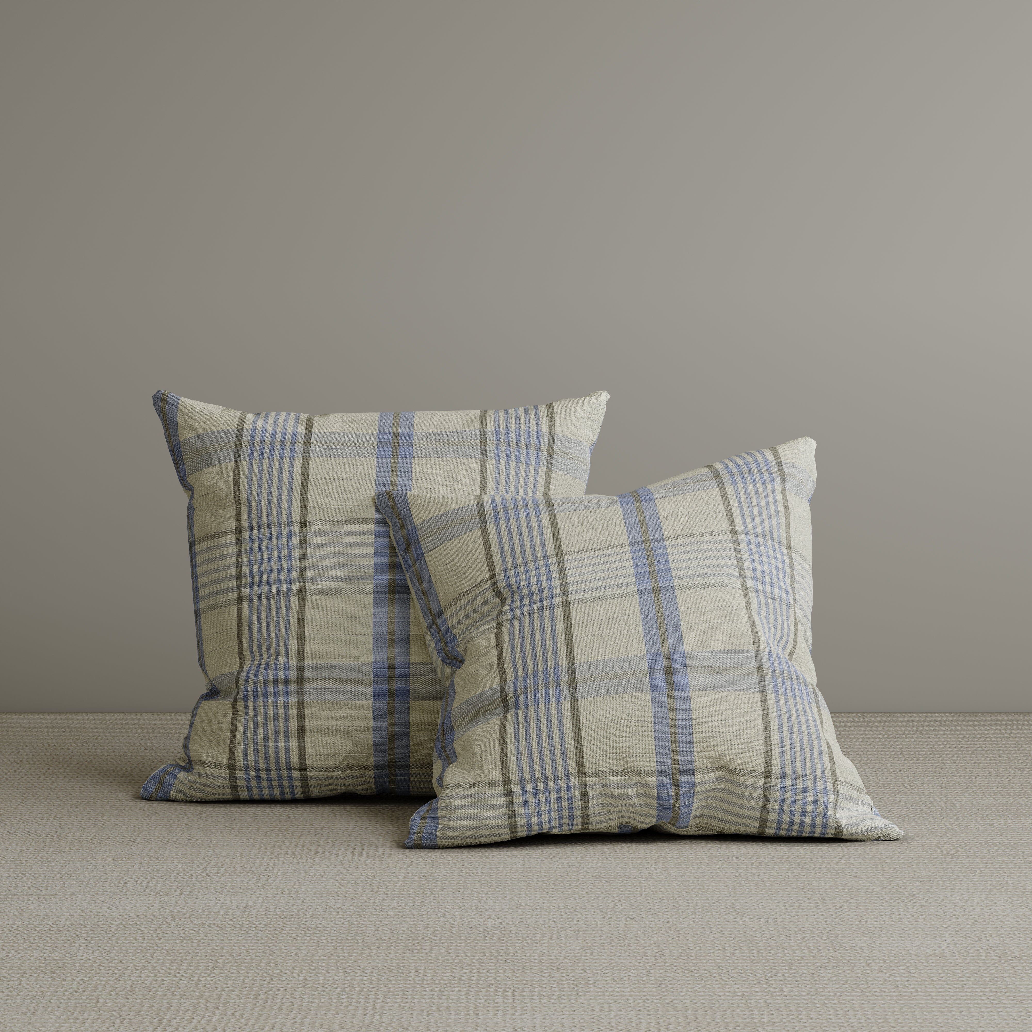 Square Exclusive Design Cushion in Misty Blue Plaid Cotton Linen, 45*45CM Cottonfy UK 2 PCS 