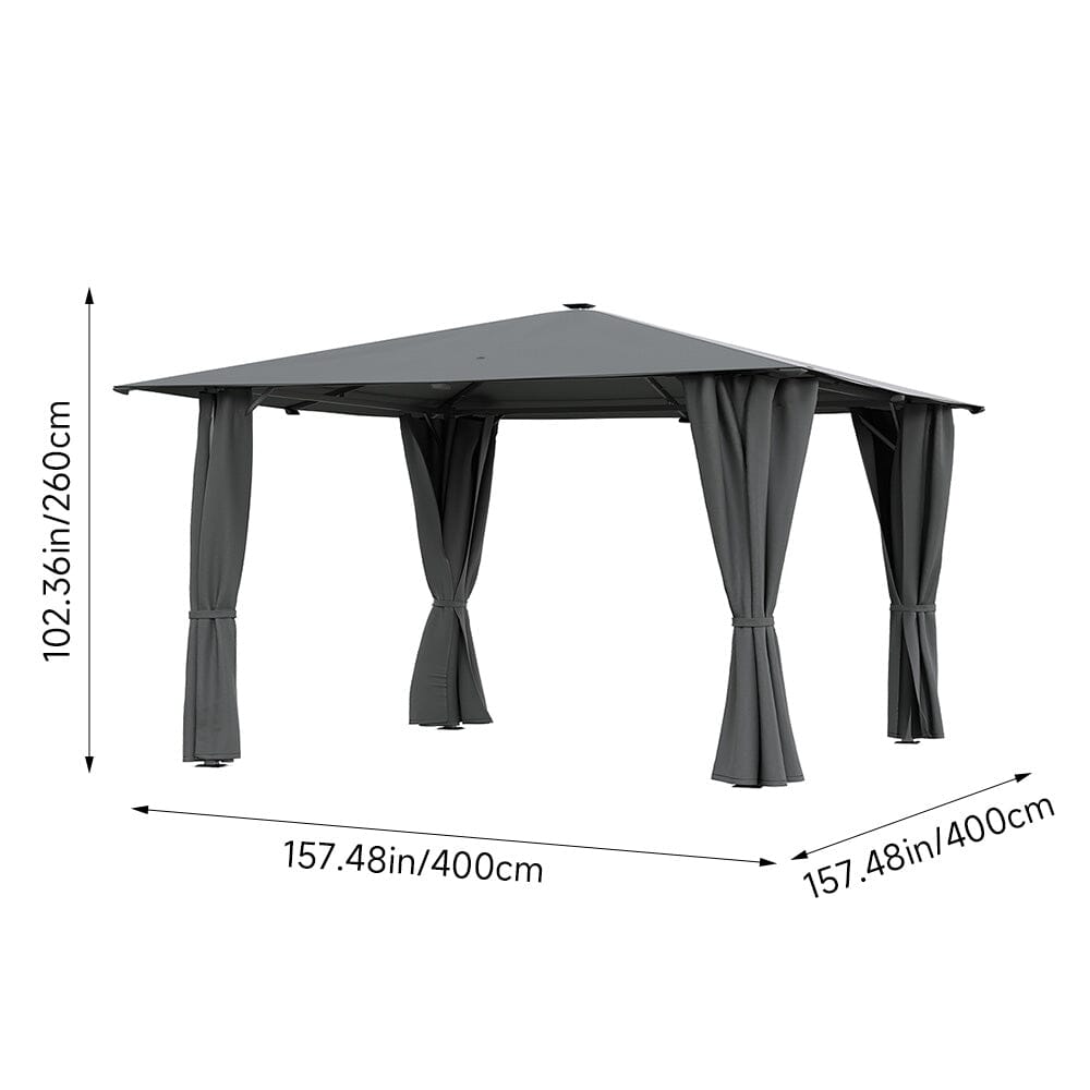 3x3x2.6m / 4x4x2.6m Light Grey / Dark Grey Single Roof Iron Tent with Lights – Square Canopy with Ground Pegs Living and Home 