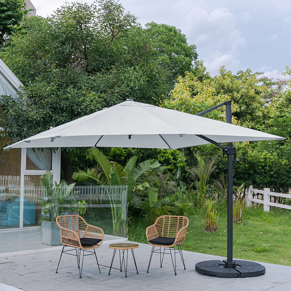300cm Wide Garden Parasol Outdoor Hanging UV Resistant and Waterproof Umbrella for Patio Parasols Living and Home Parasol + Cross Base + Round Water Tank Light Grey 