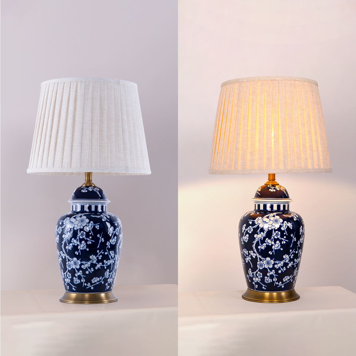 Vintage Floral Ceramic Table Lamp with Brass Base and Fabric Shade Lightsin UK 