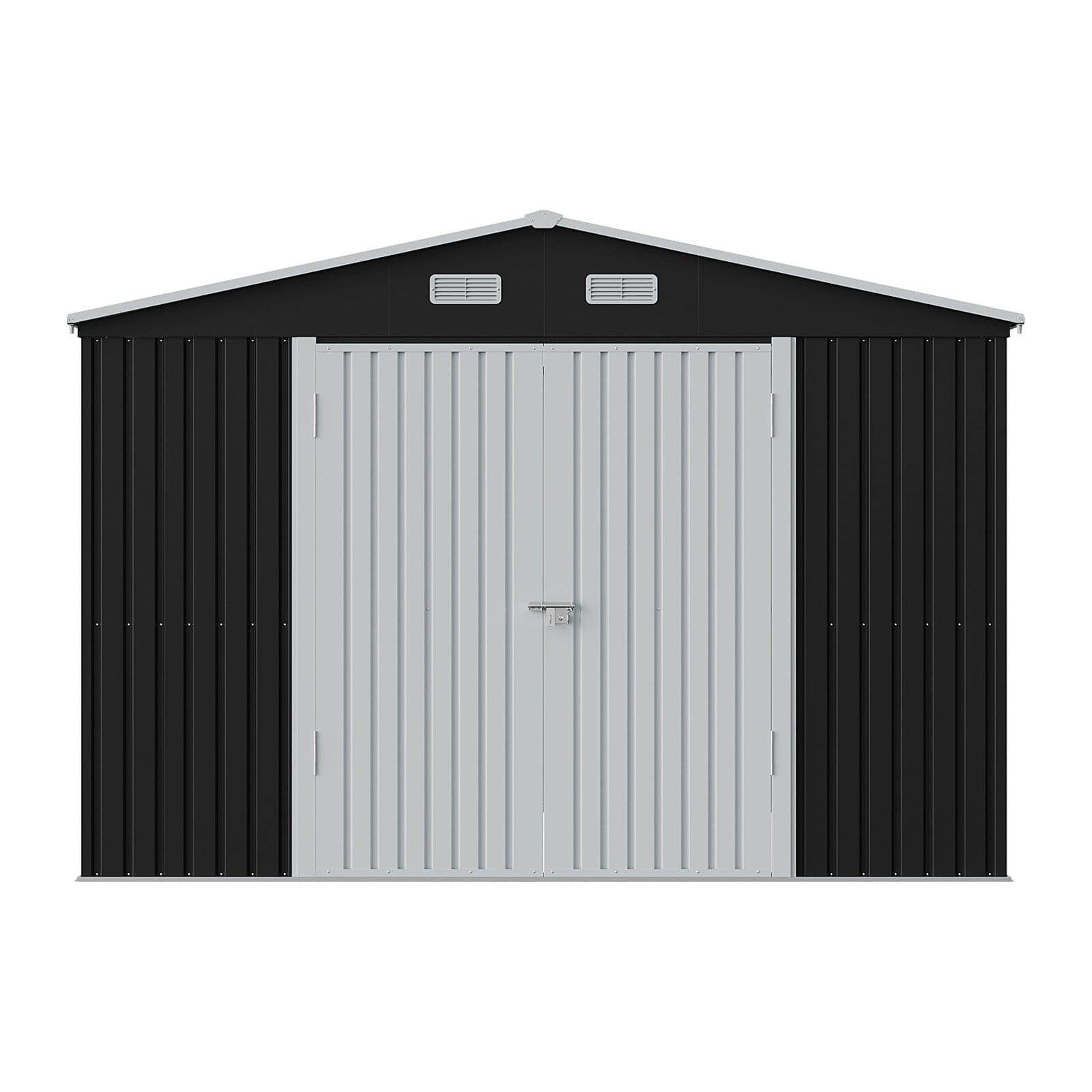 12x10ft / 10x12ft / 10x16ft Charcoal Black Galvanized Steel Storage Shed with Double Lockable Doors & Grid Windows Living and Home 