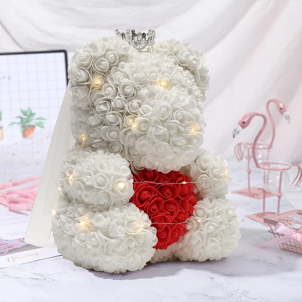 Simulation Foam Forever Rose Crown Teddy Bear Gift Box with Warm White Light String Living and Home 