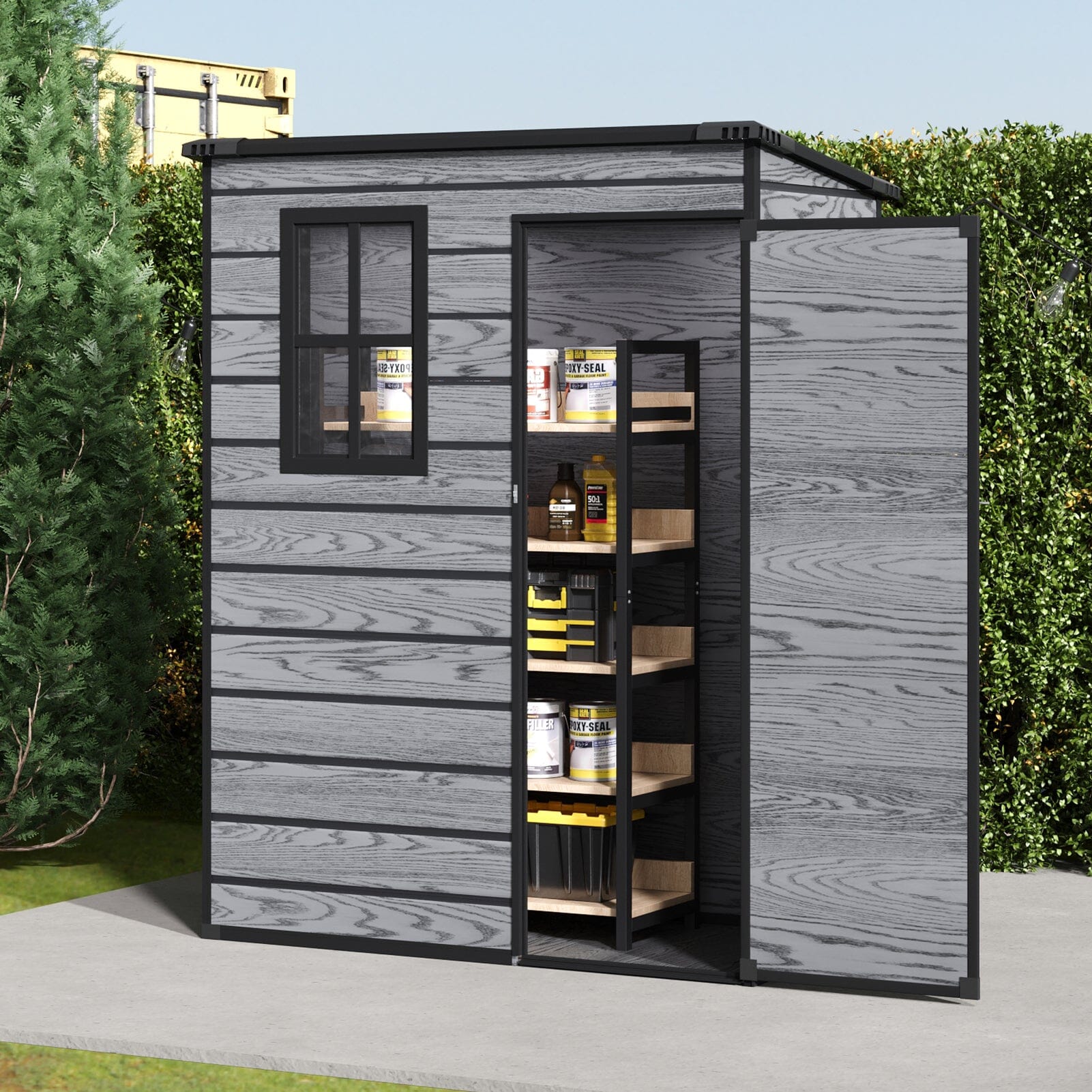 5x3ft / 5x4ft Plastic Garden Storage Shed with Front and Size Door for Bikes and Tools Living and Home 