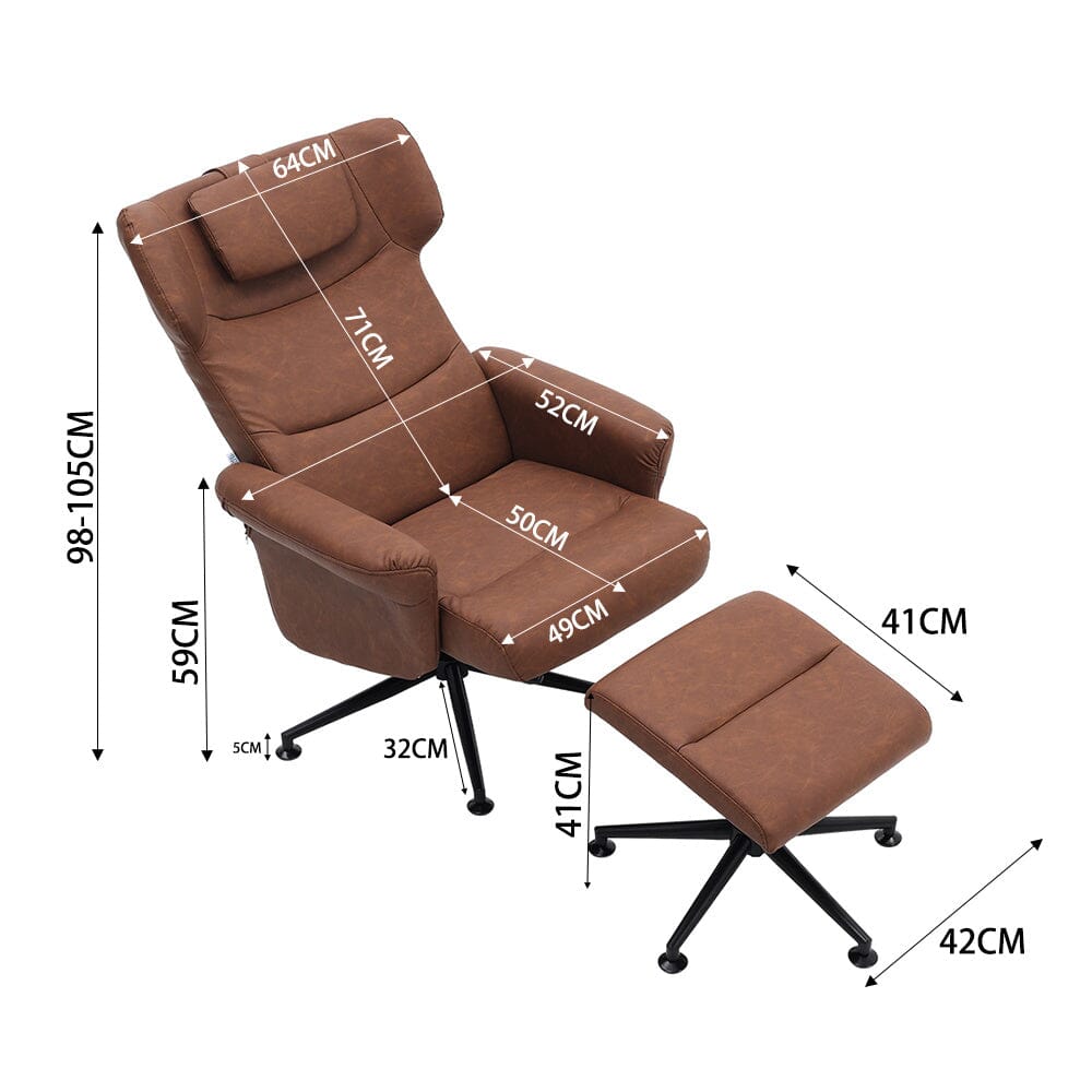 Black/Grey/Brown Faux Leather Swivel?Armchair with Footstool Living and Home 