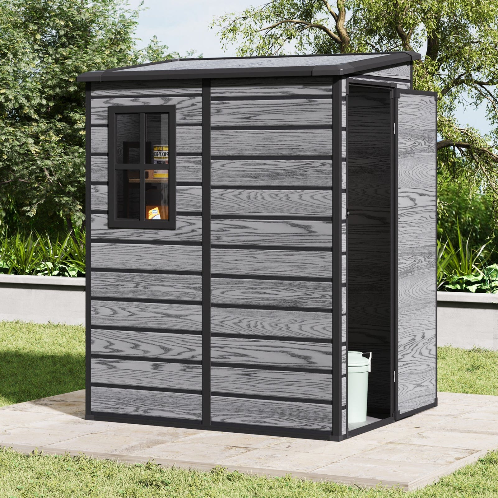 5x3ft / 5x4ft Plastic Garden Storage Shed with Front and Size Door for Bikes and Tools Living and Home 