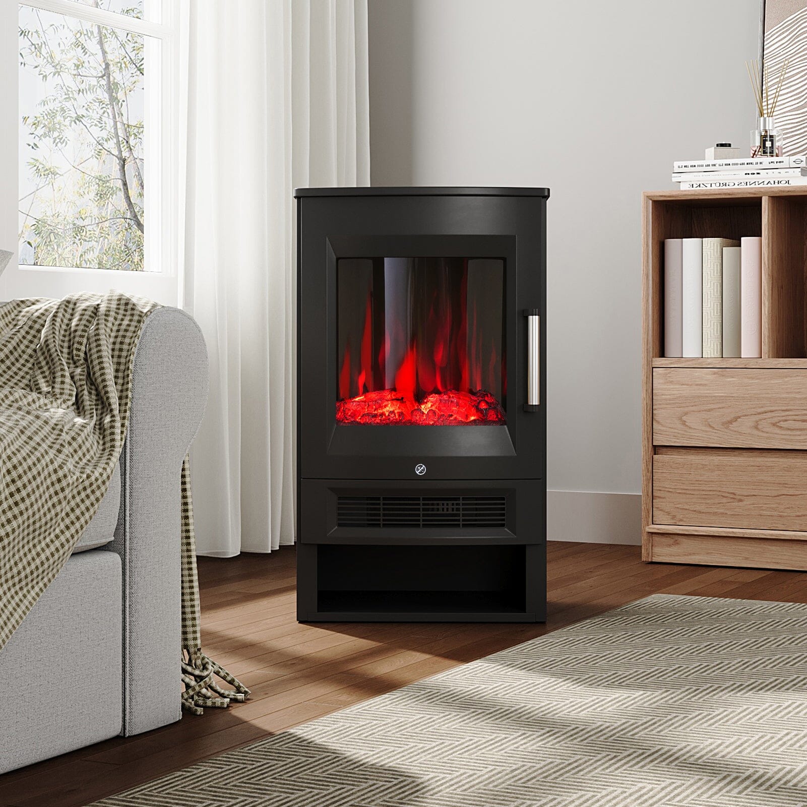 Smallbee 3-Sided Freestanding Electric Fireplace with Remote Control – Black, 900/1800W, Adjustable LED Flame & Temperature Smallbee UK 