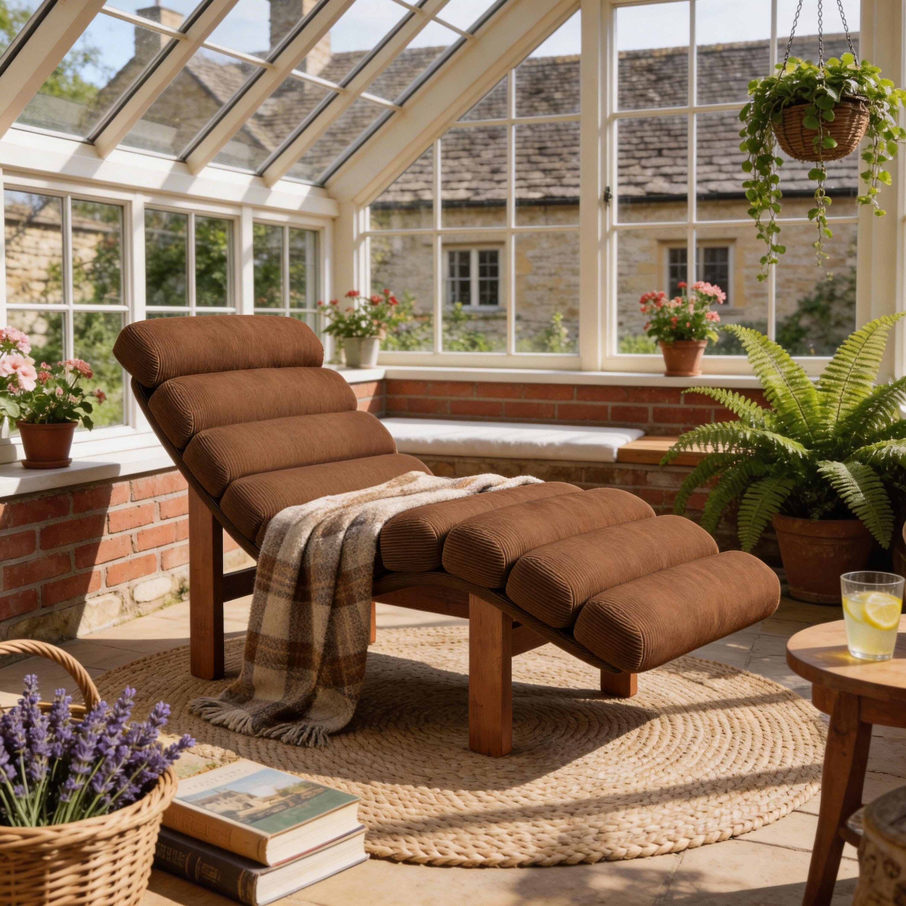 Cottonfy Modern Ergonomic Corduroy Chaise Lounge with Natural Wooden Frame Cottonfy UK 