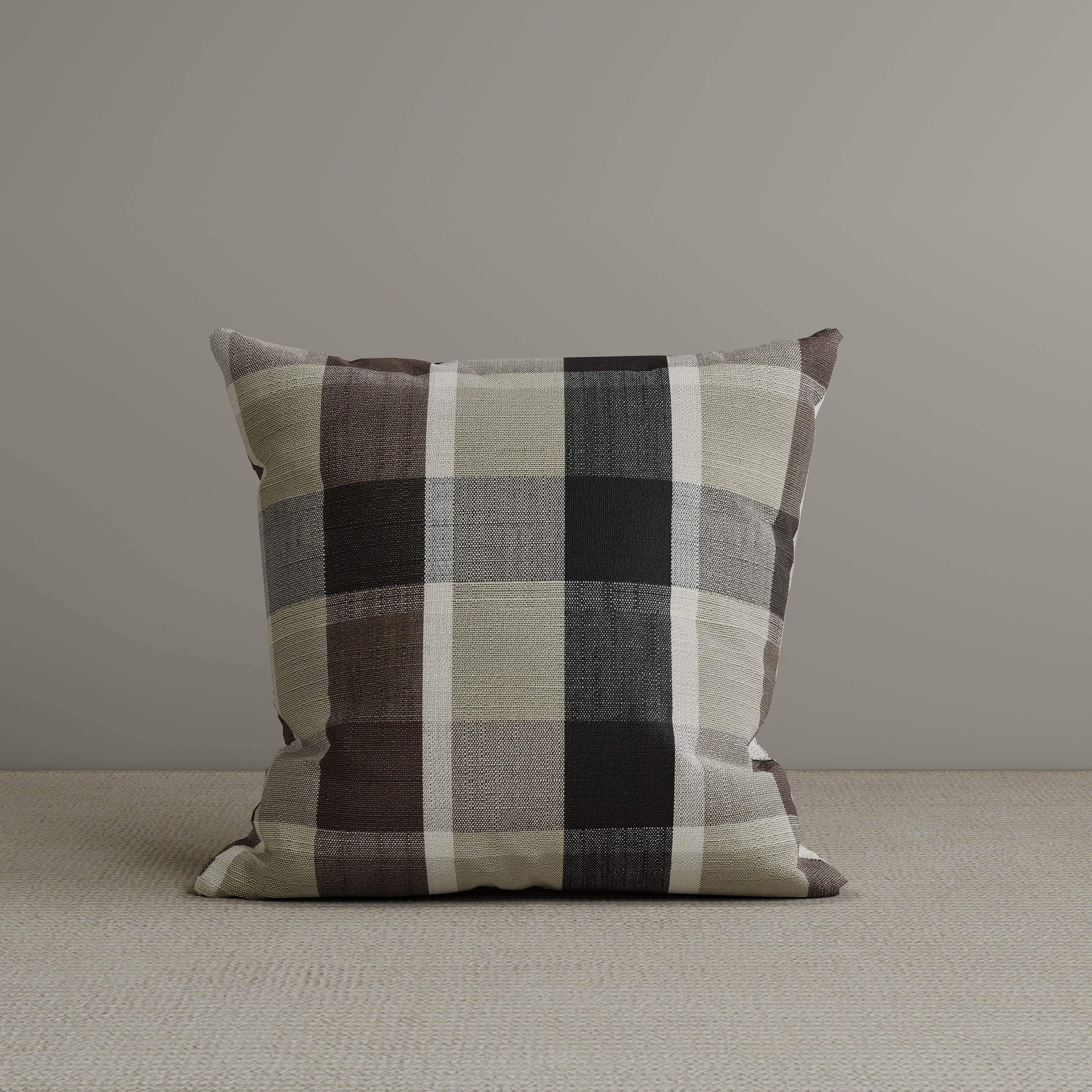 Square Exclusive Design Cushion in Mocha Brown Check Cotton Linen, 45*45CM Cottonfy UK 1 PC 