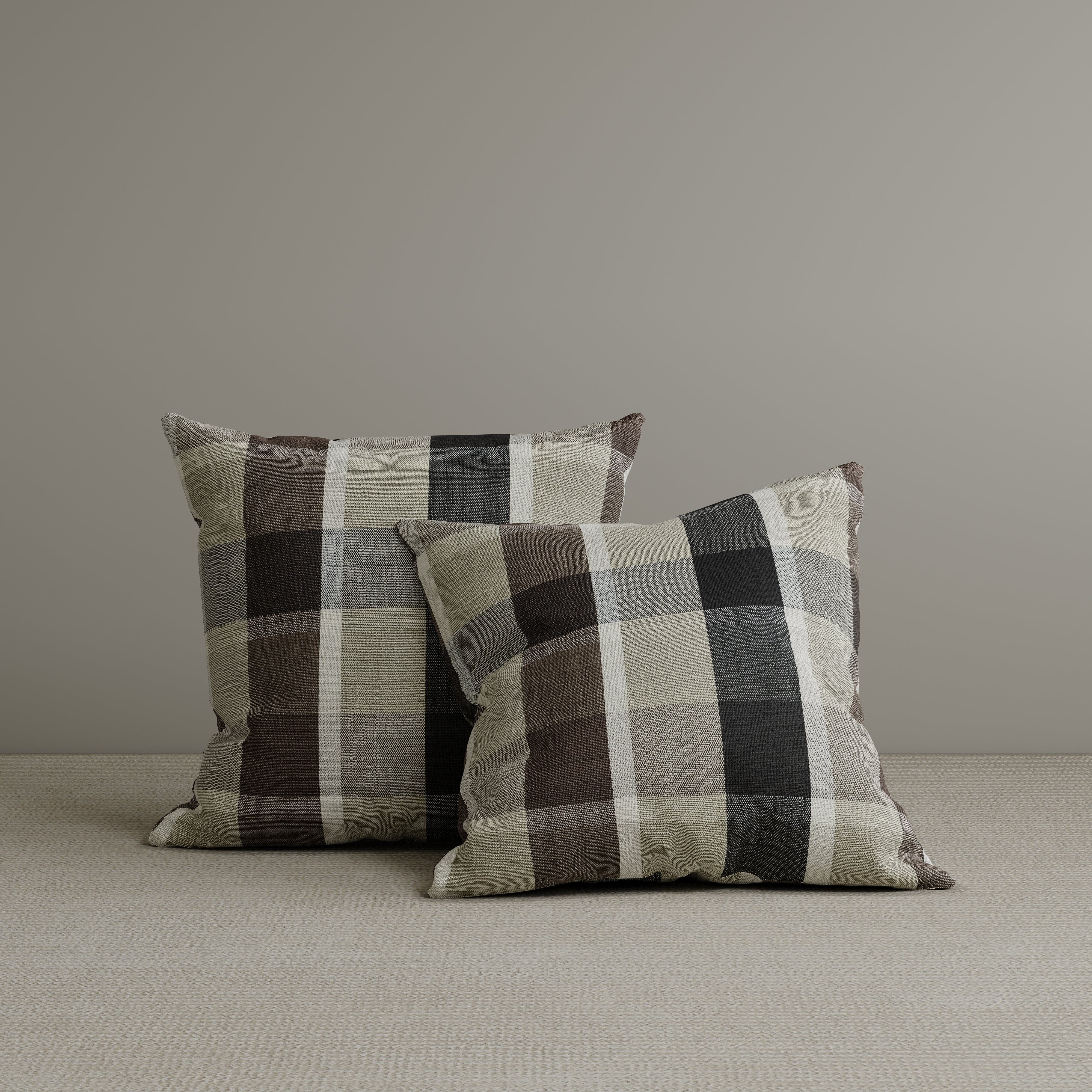 Square Exclusive Design Cushion in Mocha Brown Check Cotton Linen, 45*45CM Cottonfy UK 2 PCS 