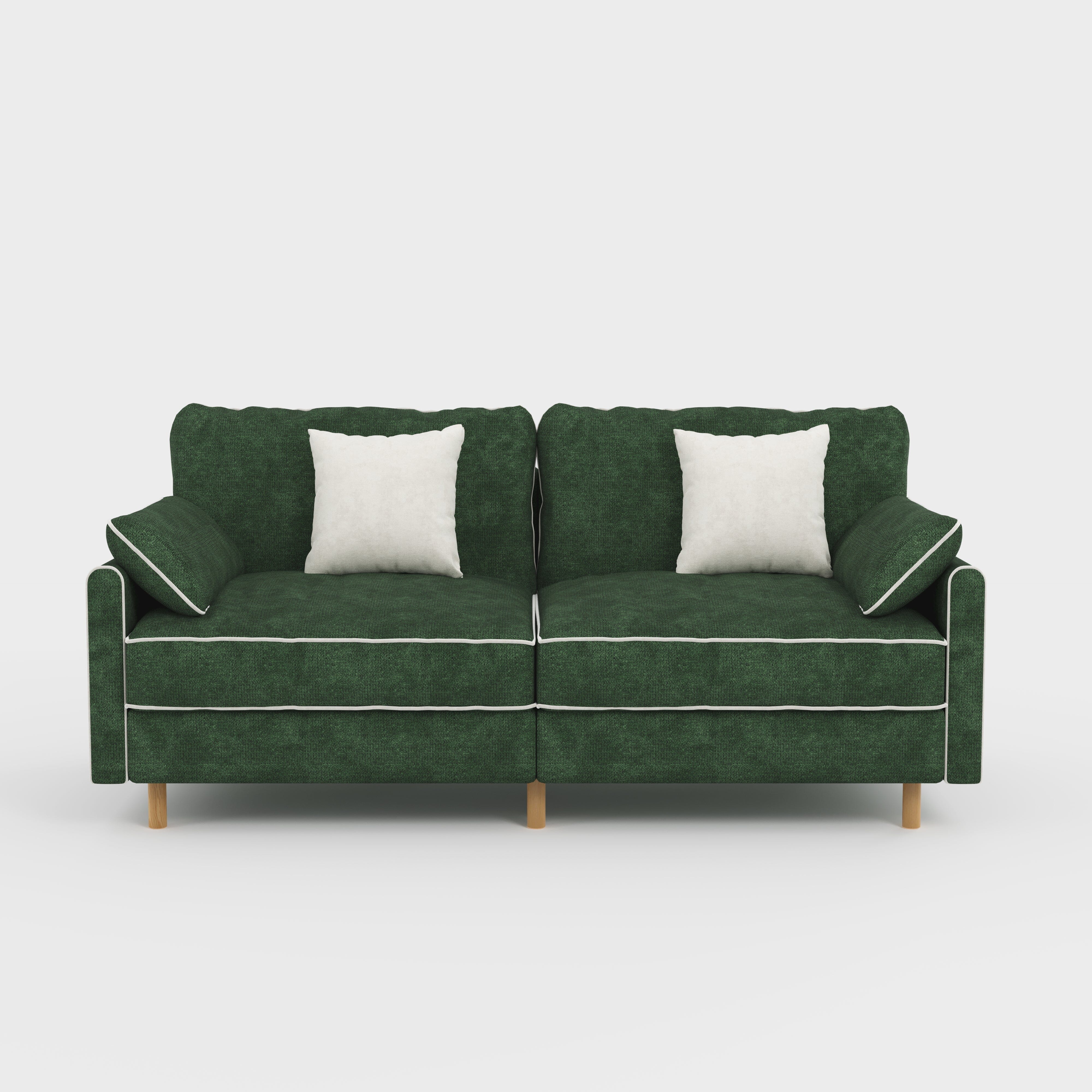 Cotton Linen Detachable Modular Sofa with Fringed Trim Cottonfy UK 2 Seater (without Fringed Trim) Forest Green Pre-Order
