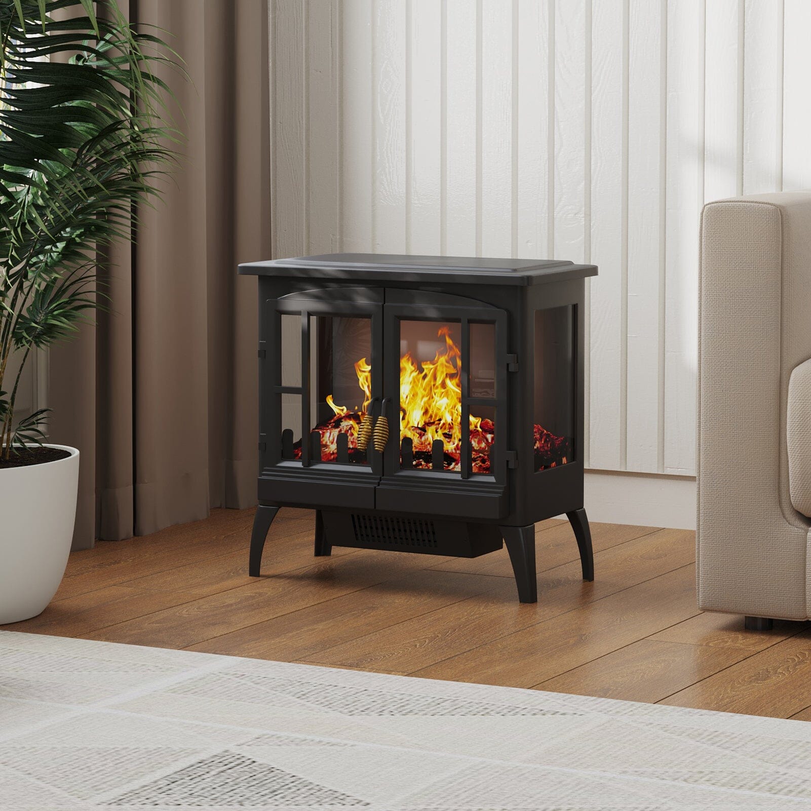 Black Freestanding Electric Fireplace Heater with Adjustable Flame Brightness Living and Home 