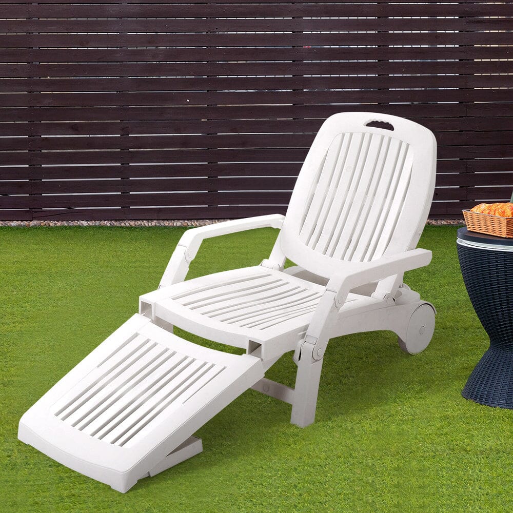 193cm D Outdoor Folding Lounge Chair Recliner with Wheels Sunloungers Living and Home 