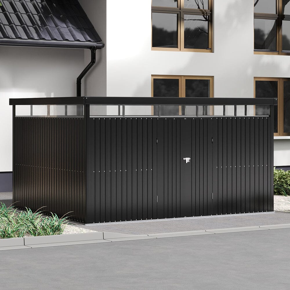 2x2.6x2m/1.6x2.6x2m/2.6x3x2m/4x3x2m Charcoal Black Galvanized Steel Storage Shed with Double/Single Lockable Doors Living and Home 