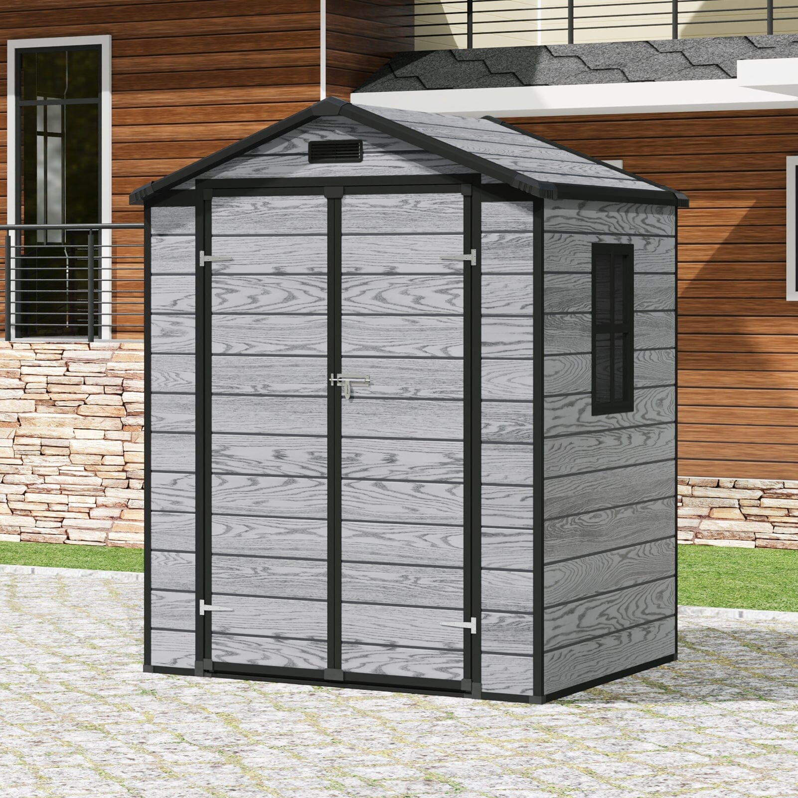 6x4ft Plastic Corrosion-Resistant Garden Storage Shed with Lockable Door Living and Home 