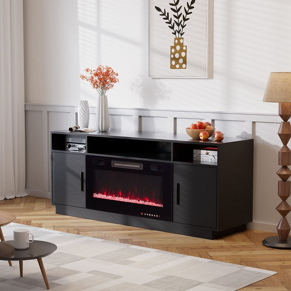 30Inch Electric Fireplace TV Stand | Large Media Cabinet with 24 Colour Options Living and Home Fireplace Only Black 