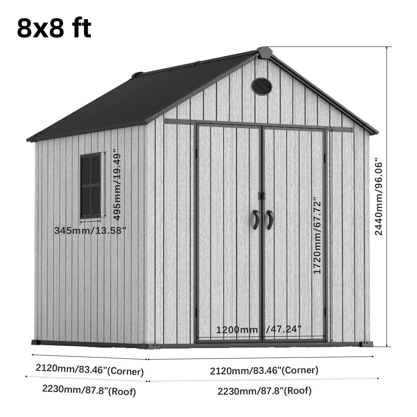 6'x8'ft/8'x8'ft/8'x12'ft/8'x16'ft Gray Wood Grain Plastic Tool Shed Living and Home 