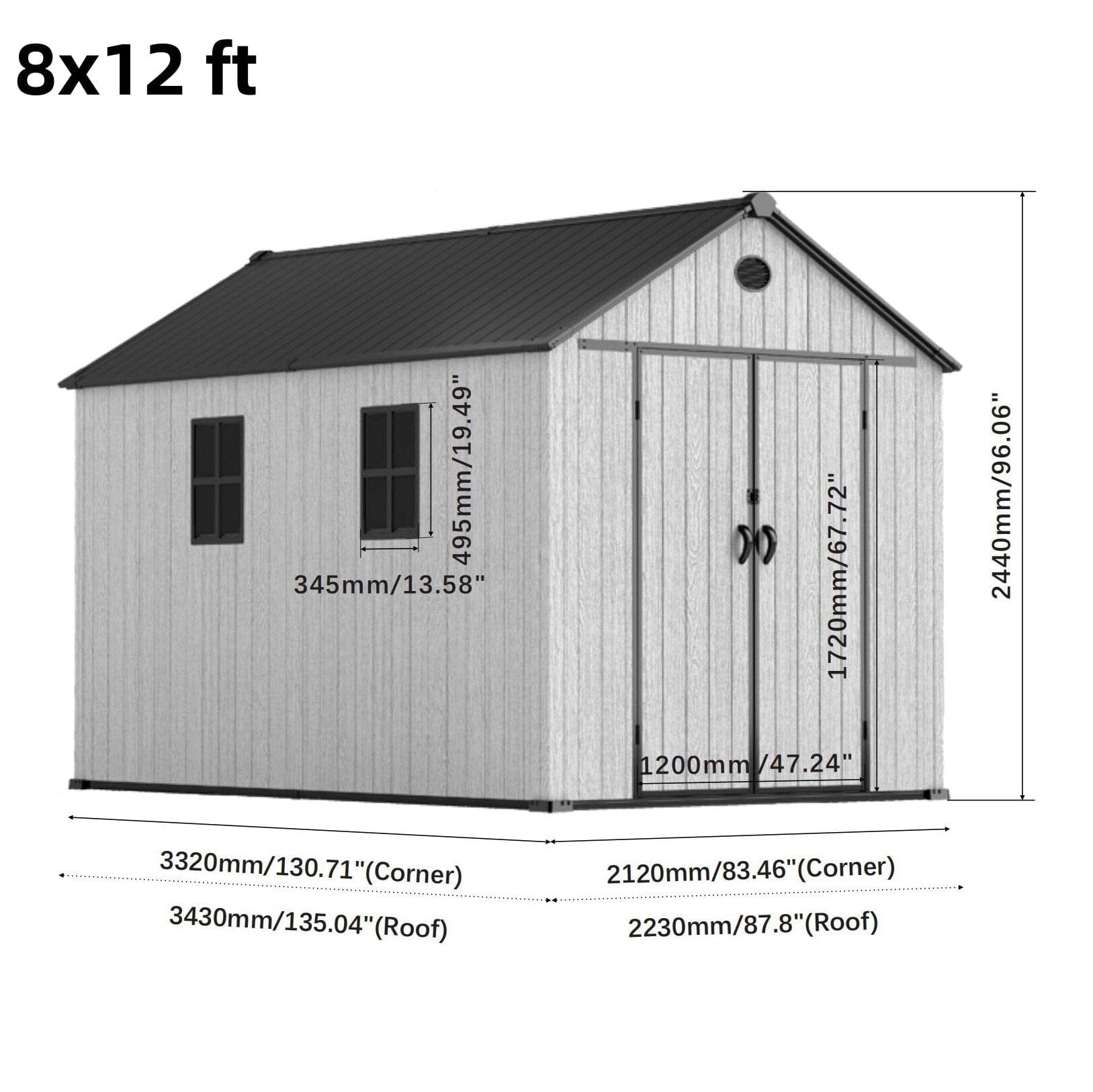 6'x8'ft/8'x8'ft/8'x12'ft/8'x16'ft Gray Wood Grain Plastic Tool Shed Living and Home 