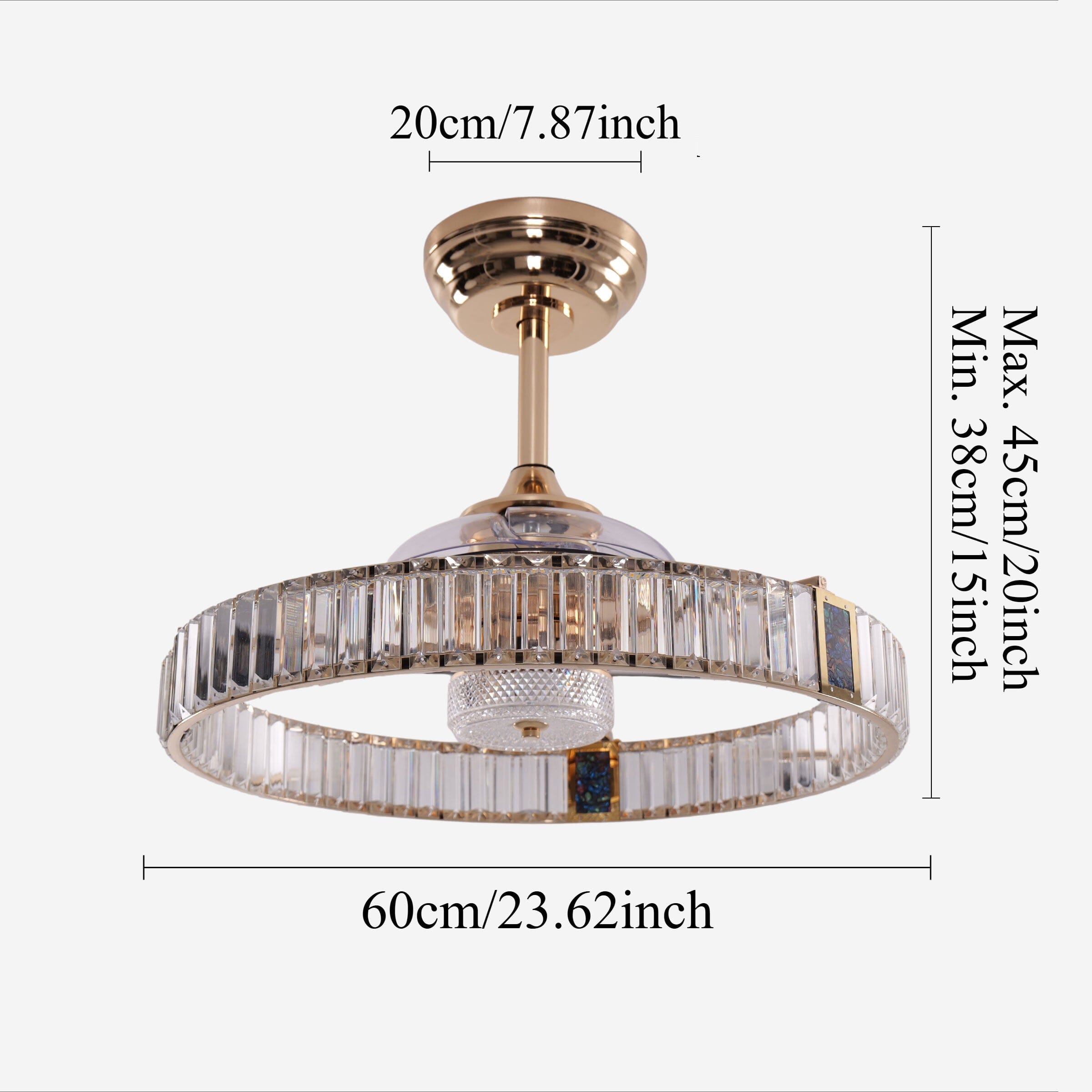 Gold crystal ceiling fan with LED light and remote for modern UK homes
