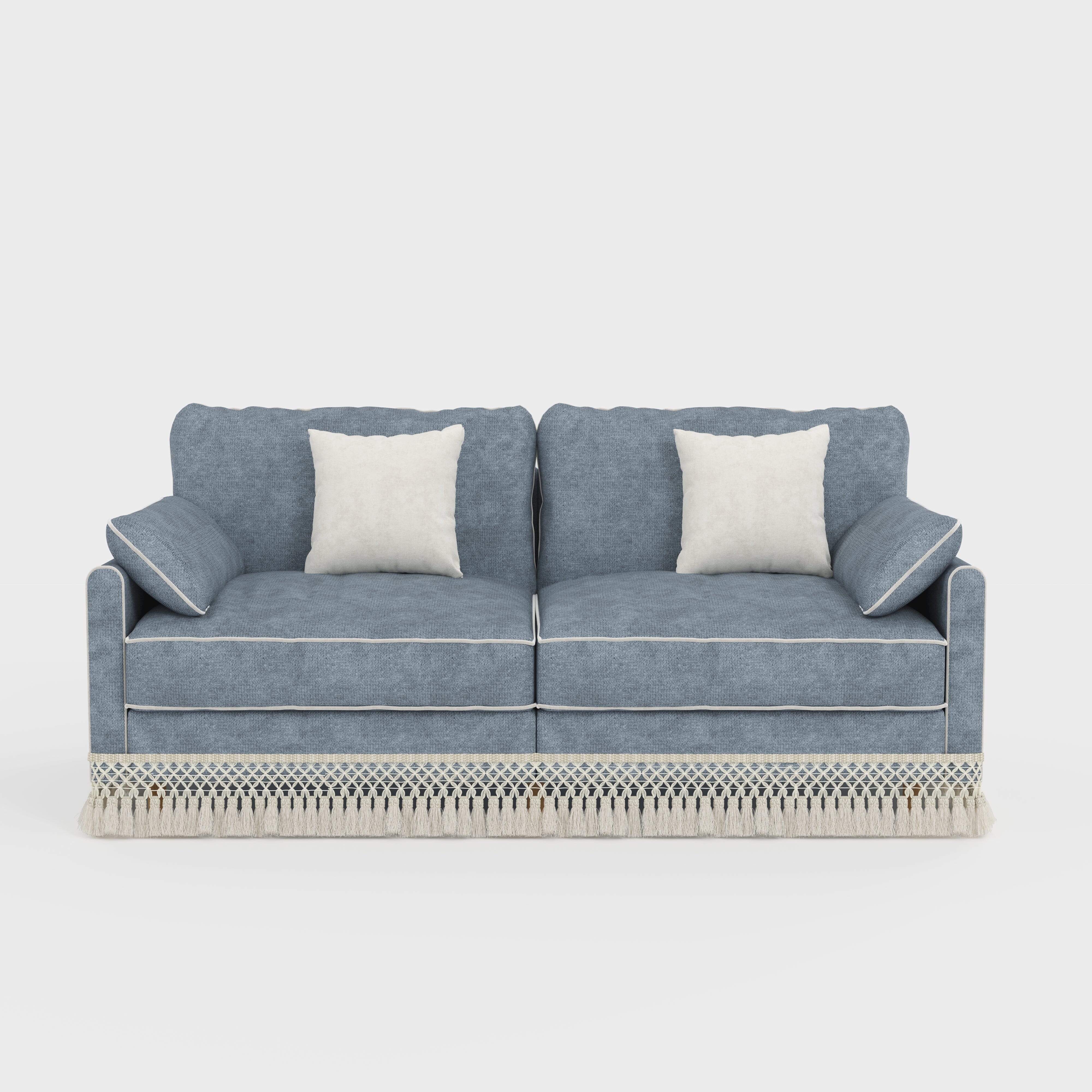 Cotton Linen Detachable Modular Sofa with Fringed Trim Cottonfy UK 2 Seater Dusky Blue Pre-Order