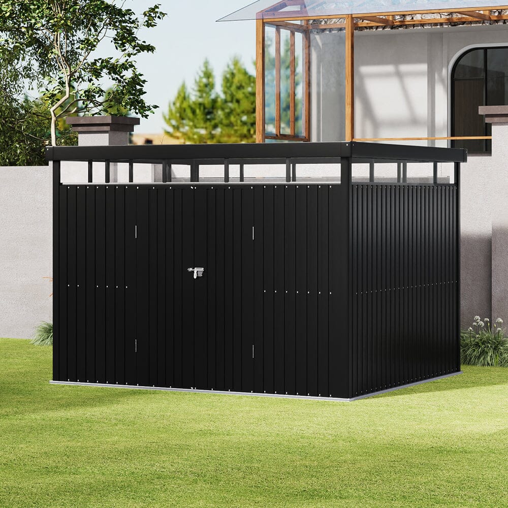 2x2.6x2m/1.6x2.6x2m/2.6x3x2m/4x3x2m Charcoal Black Galvanized Steel Storage Shed with Double/Single Lockable Doors Living and Home 
