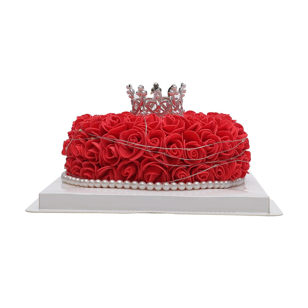 Simulation Foam Forever Rose Red Cake Gift Box with Warm Light Strip Living and Home 