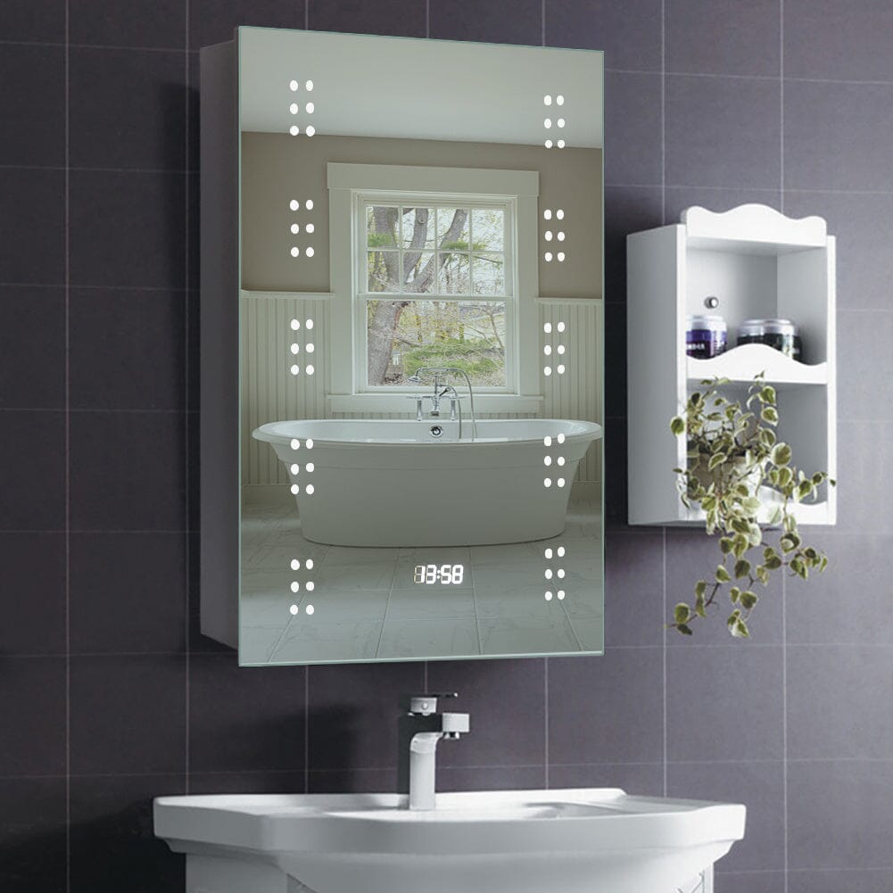 700x500MM LED Illuminated Mirror Cabinet with Shaver