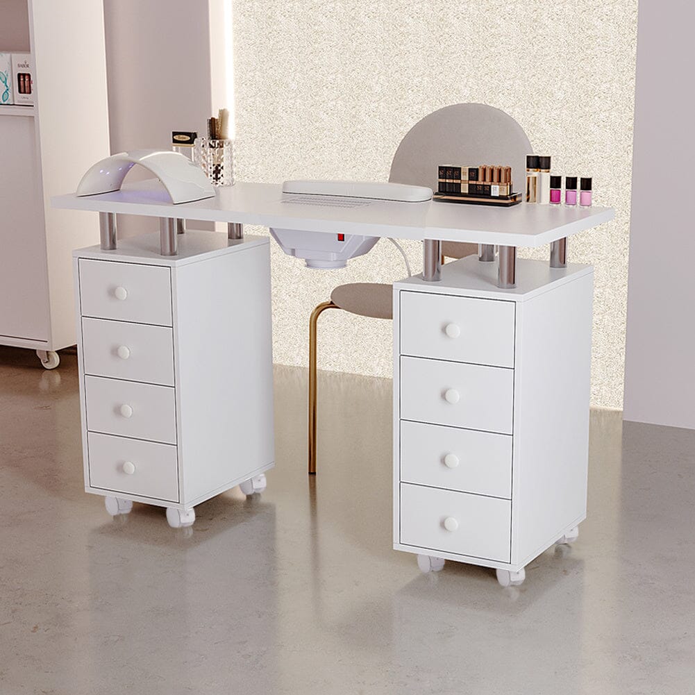 3ft Wide White Movable Manicure Table Nail Station with Dust Collector Dressing Tables Living and Home 