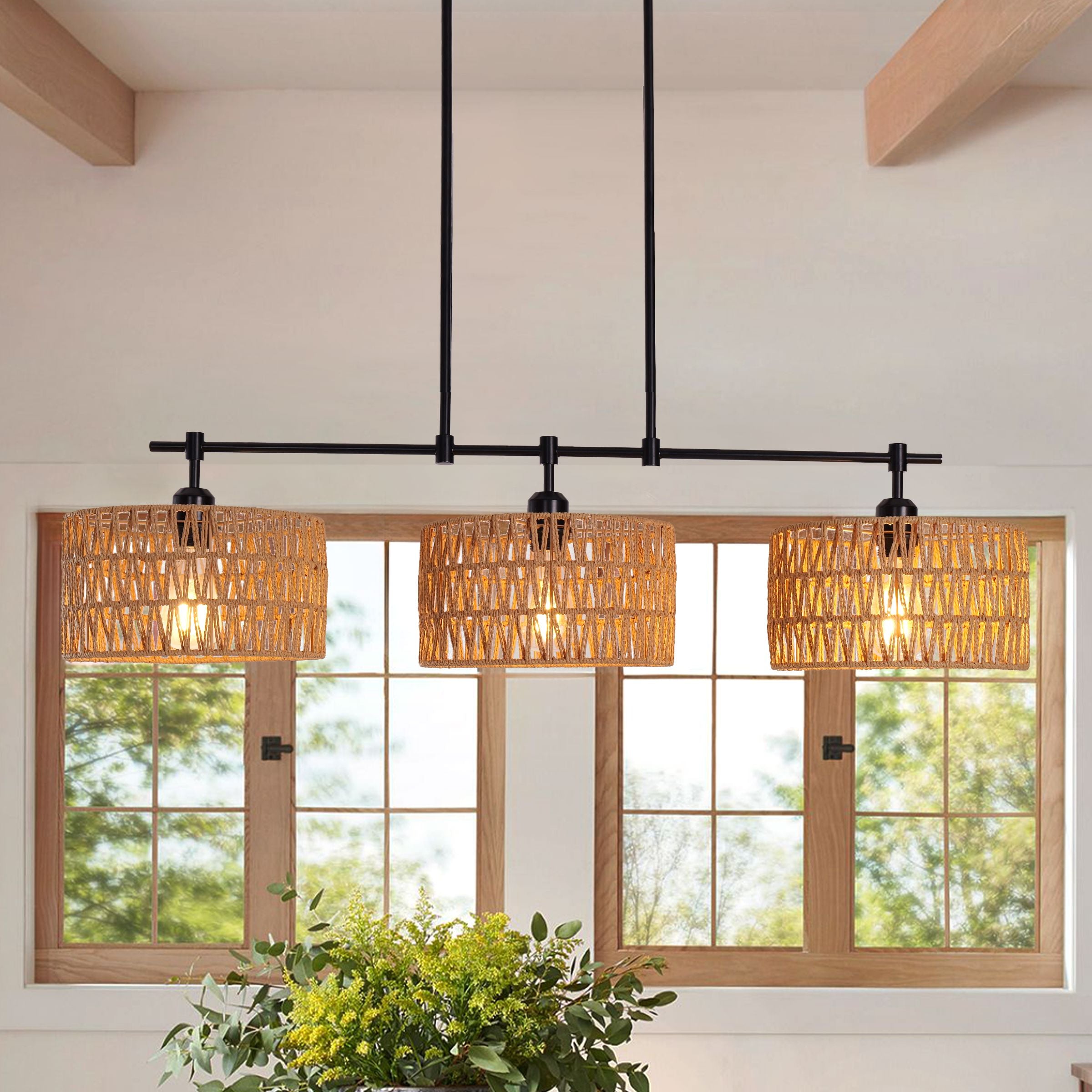 Lightsin Handcrafted Rustic Paper Rope Pendant Light with 3 Lampshades Lightsin UK 