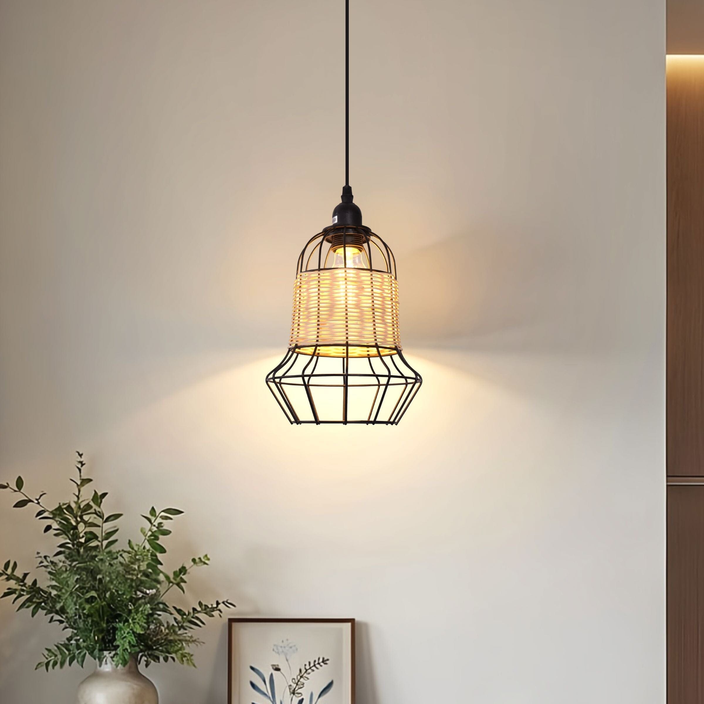 ‍Lightsin Rustic Iron Woven Rattan Pendant Light for Dining Room, Reading Corner & Bedroom (100% off) Living and Home C 