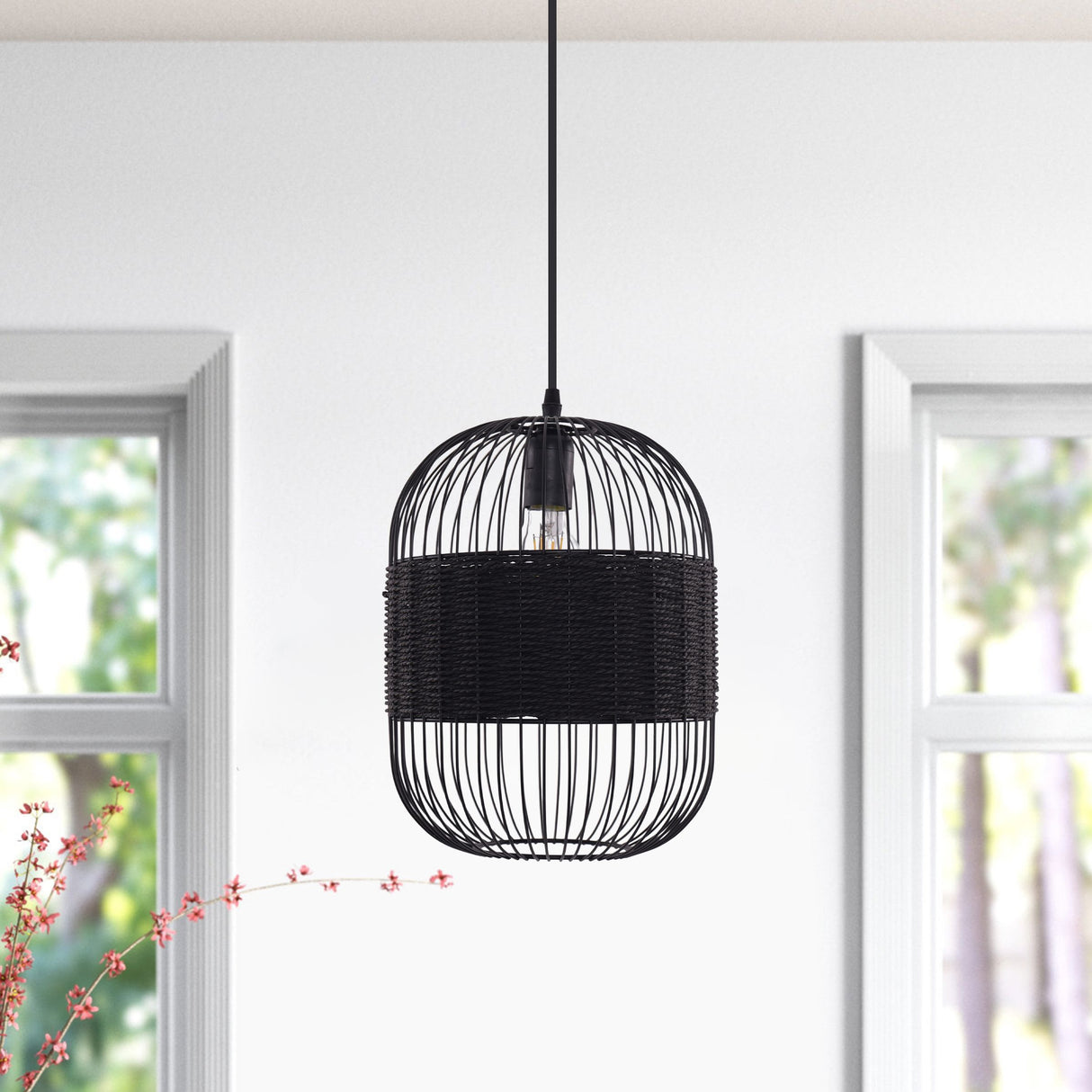 Lightsin Black Handcrafted Pendant Light Industrial Rattan Design for Home Décor Lightsin UK 