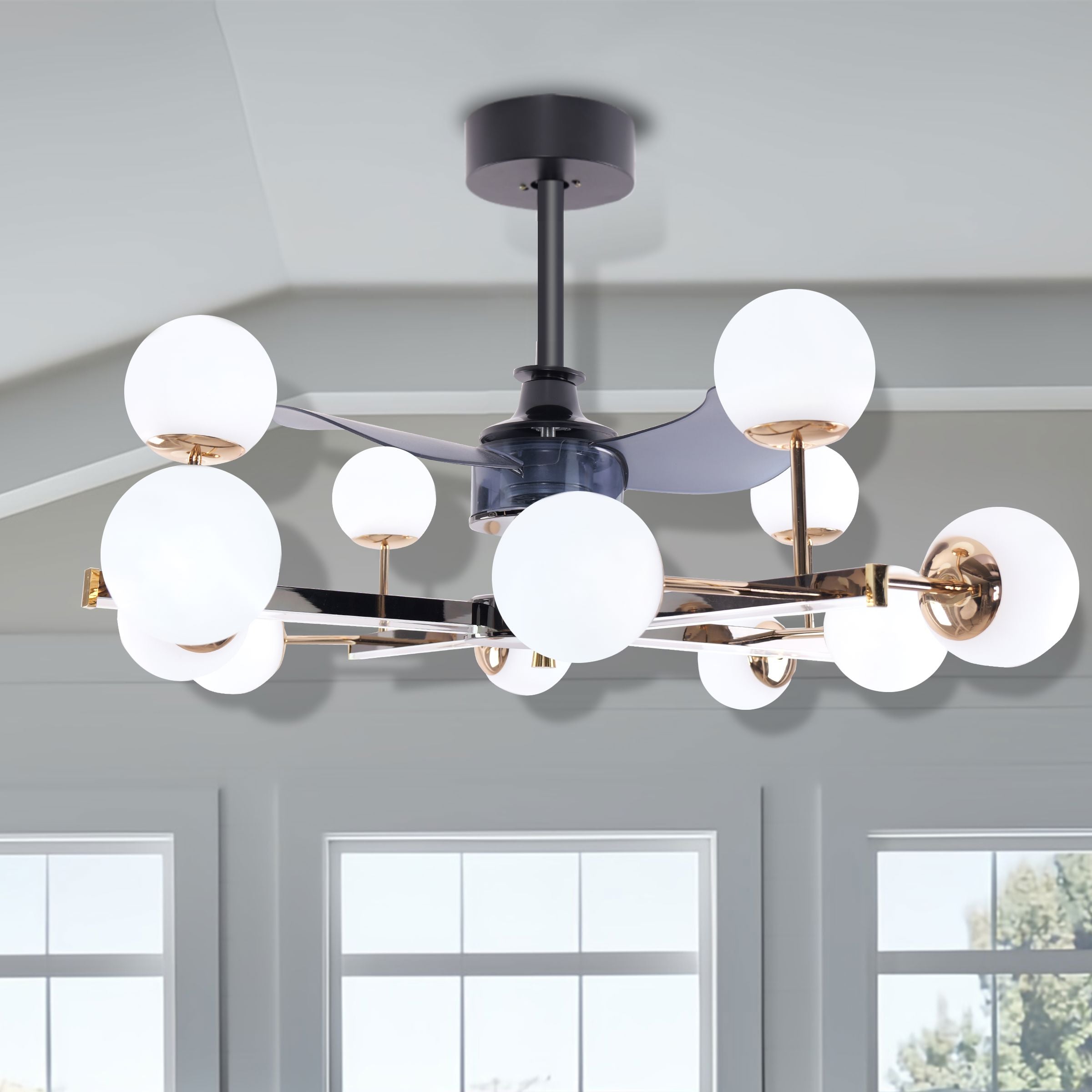 Lightsin Modern Sphere 3-Blade Ceiling Fan with Light Black & Gold Finish Lightsin UK 