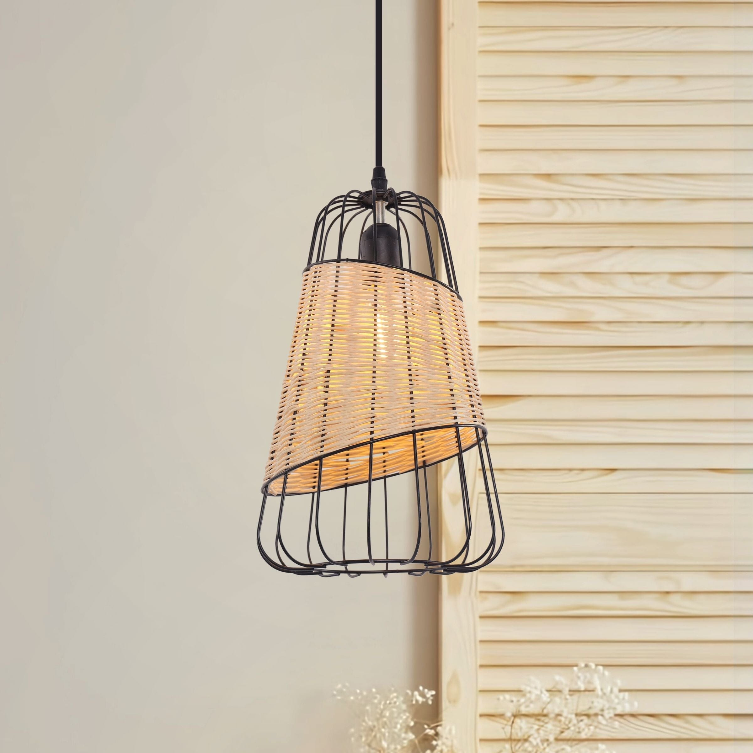 ‍Lightsin Rustic Iron Woven Rattan Pendant Light for Dining Room, Reading Corner & Bedroom (100% off) Living and Home E 