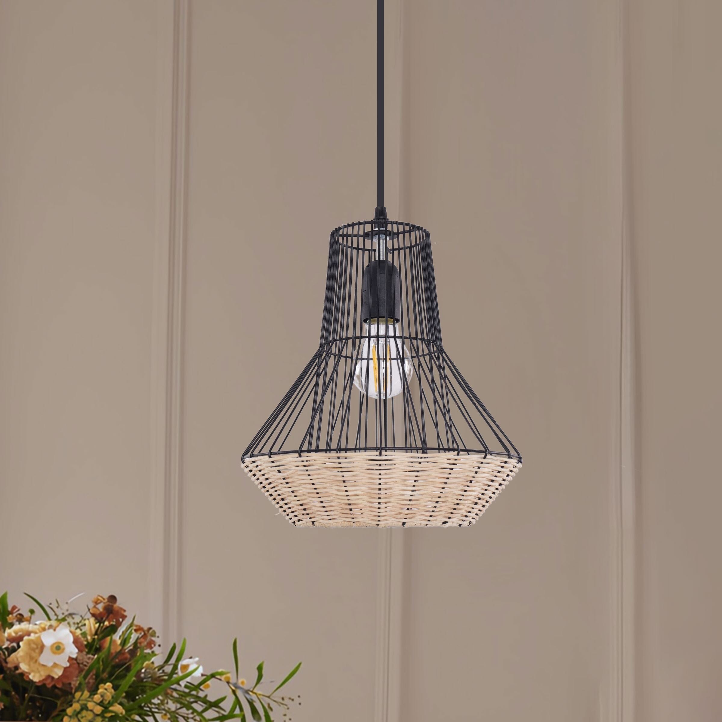‍Lightsin Geometric Rattan and Iron Pendant Light for Dining, Kitchen, and Living Rooms (100% off) Lightsin UK NATRUAL 1 Unit 