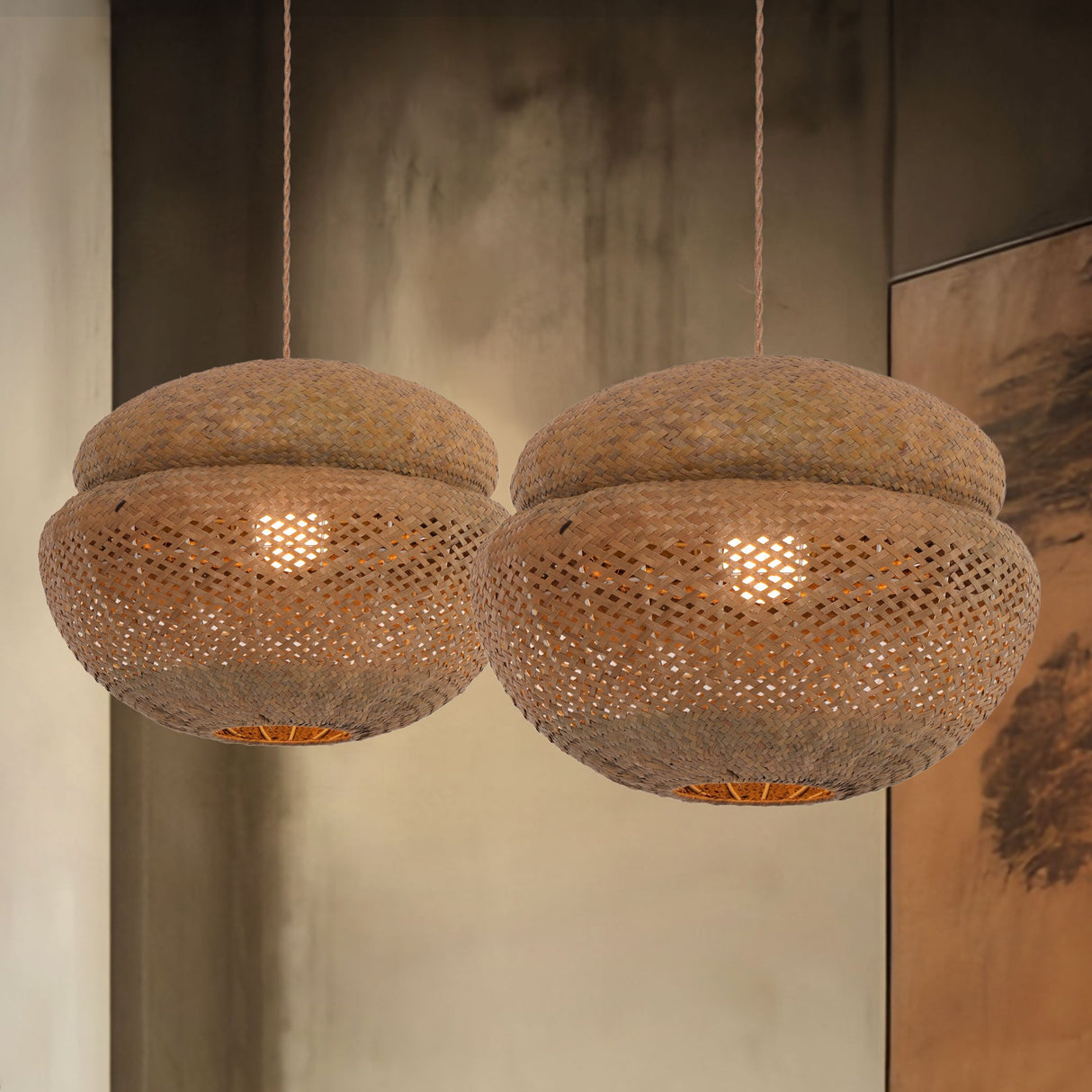 Lightsin Handwoven Natural Bulrush Pendant Light with Pot Lid-Inspired Design Lightsin UK 