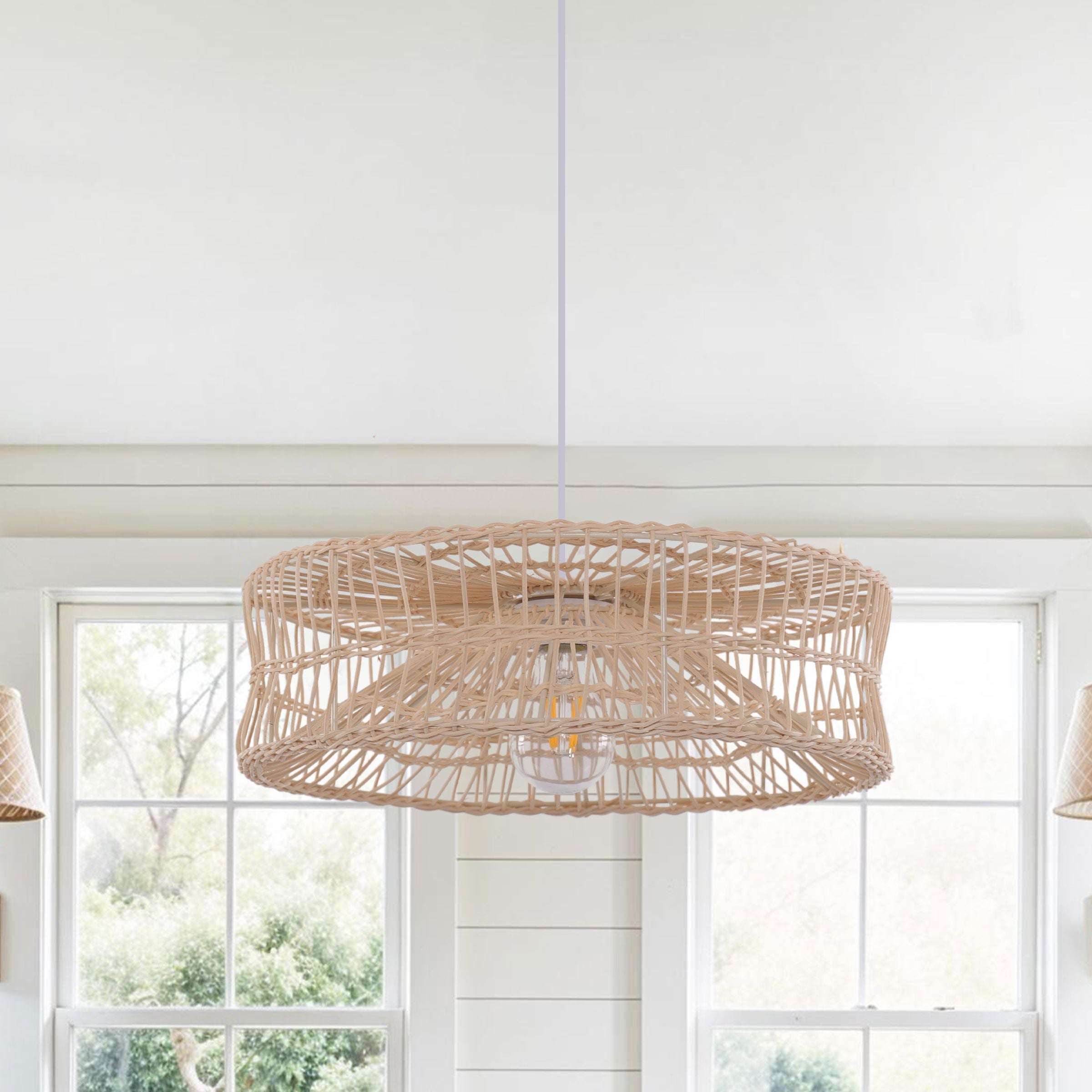 Lightsin Shallow Rattan Pendant Light for Kitchen Island Dining Area or Reading Corner Lightsin UK 