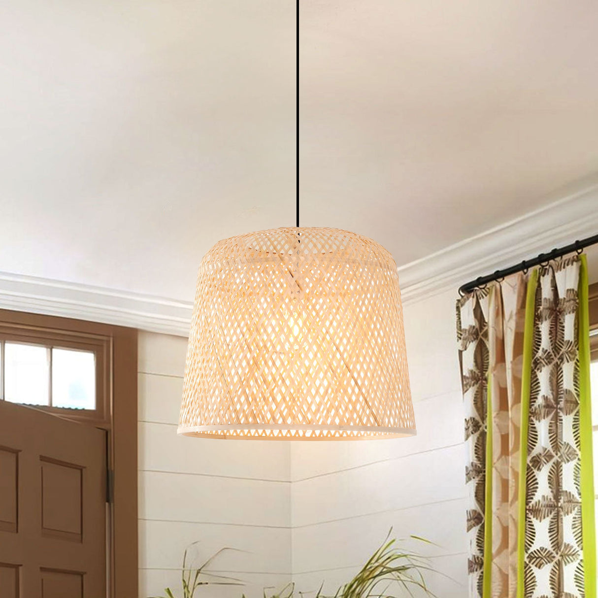 Lightsin Cross Weave Natural Bamboo Lighting Cylindrical Pendant Light Lightsin UK 