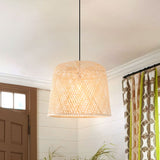 Lightsin Cross Weave Natural Bamboo Lighting Cylindrical Pendant Light Lightsin UK 