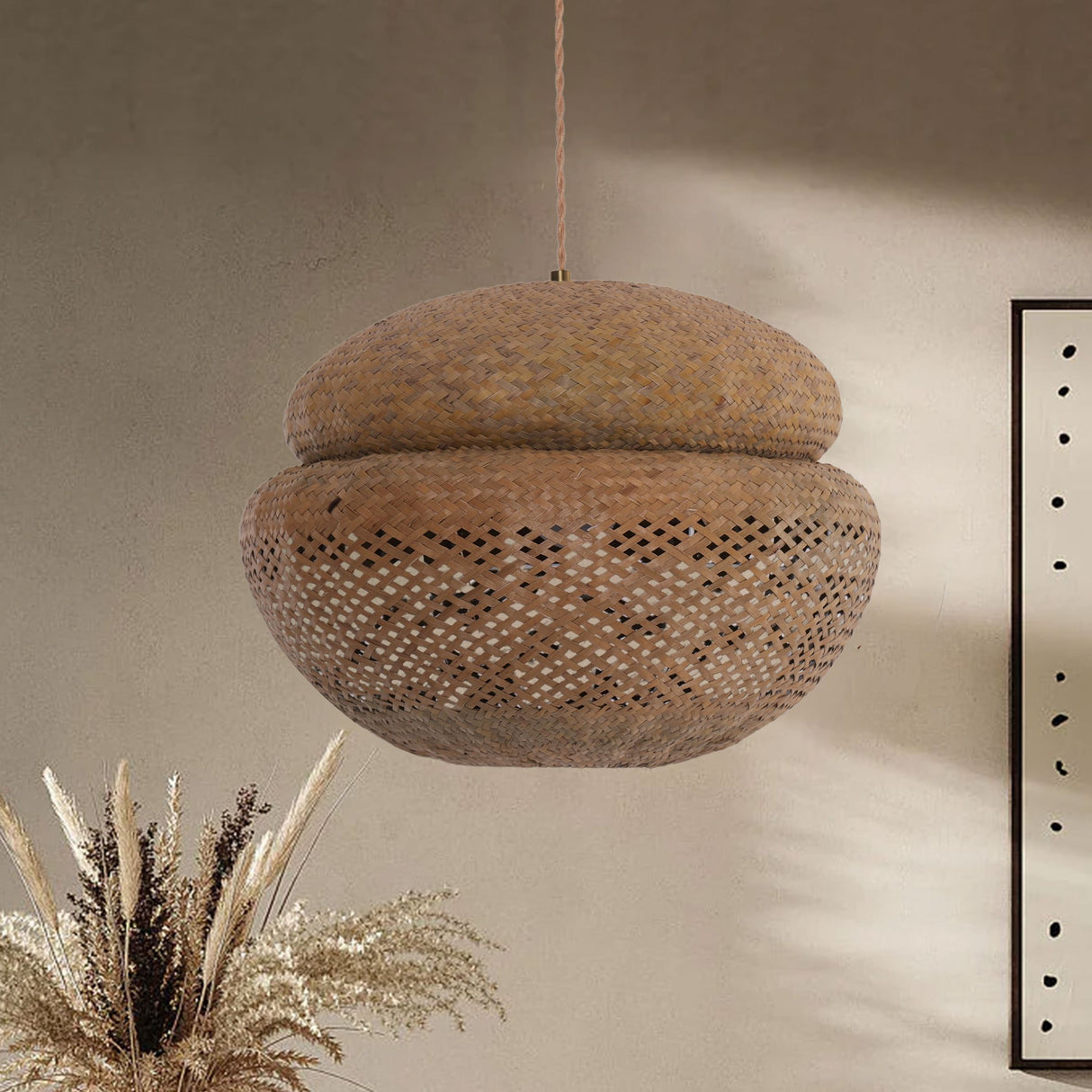 Lightsin Handwoven Natural Bulrush Pendant Light with Pot Lid-Inspired Design Lightsin UK 