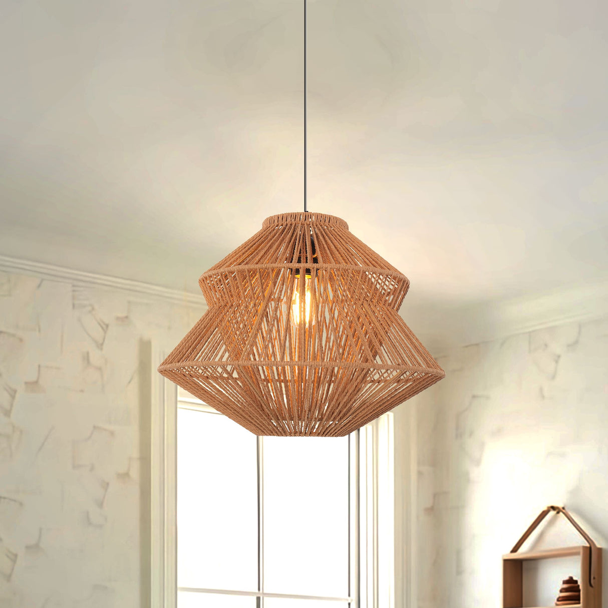 Lightsin Khaki Handwoven Paper Rope Pendant Light with Iron Frame Lightsin UK M 