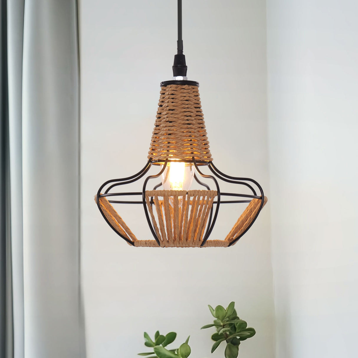 Lightsin Woven Rattan Cage Pendant Light for Natural Charm and Effortless Elegance Living and Home 