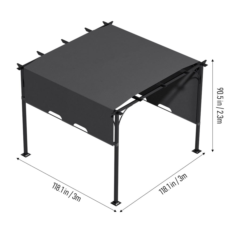 3x3x2.3m/3x4x2.3m Dark Grey Pergola Style Shade Canopy with Adjustable Roof Living and Home 