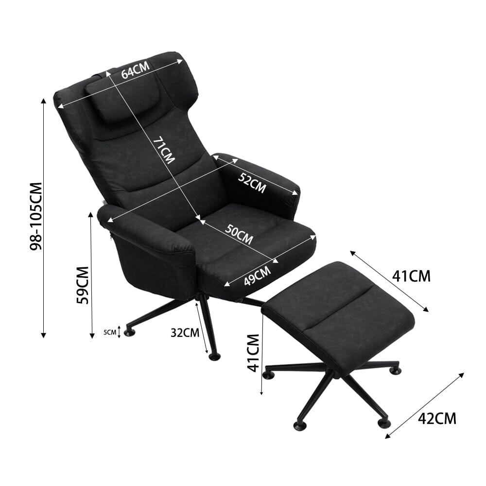 Black/Grey/Brown Faux Leather Swivel?Armchair with Footstool Living and Home 