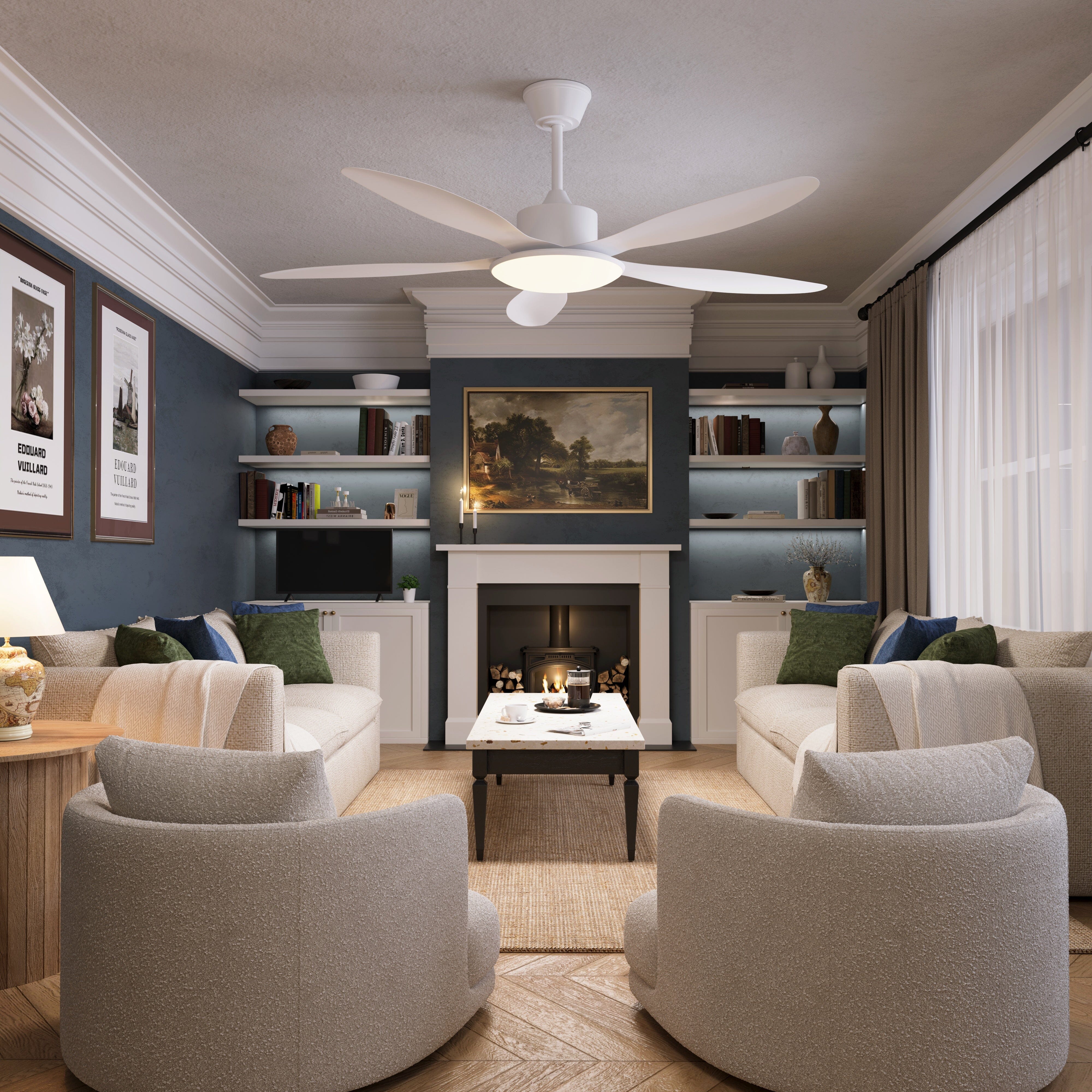 Lightsin 53-inch Modern Ceiling Fan with Light, Silent 5-Blade LED Fan with Remote Lightsin UK 