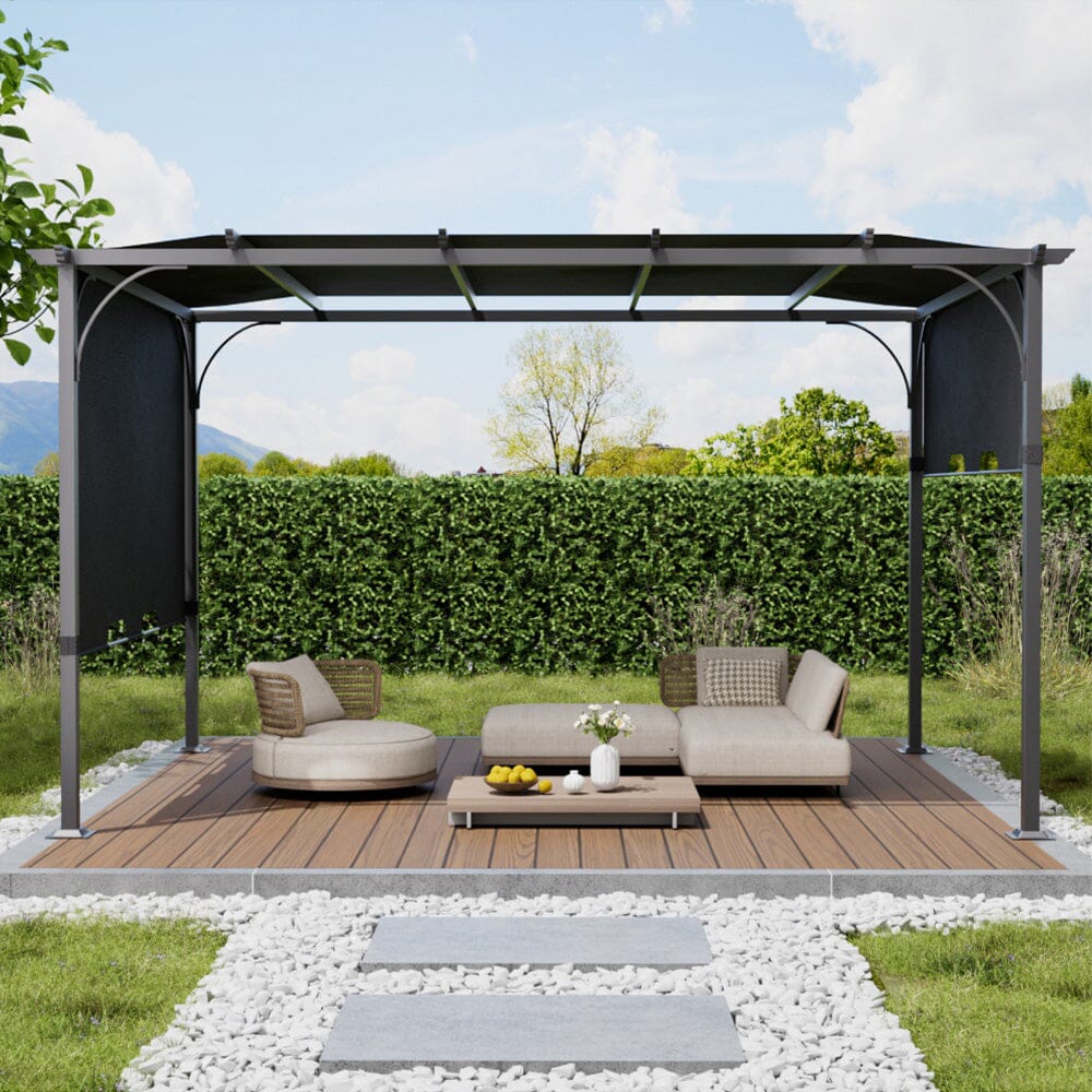 3x3x2.3m/3x4x2.3m Dark Grey Pergola Style Shade Canopy with Adjustable Roof Living and Home 