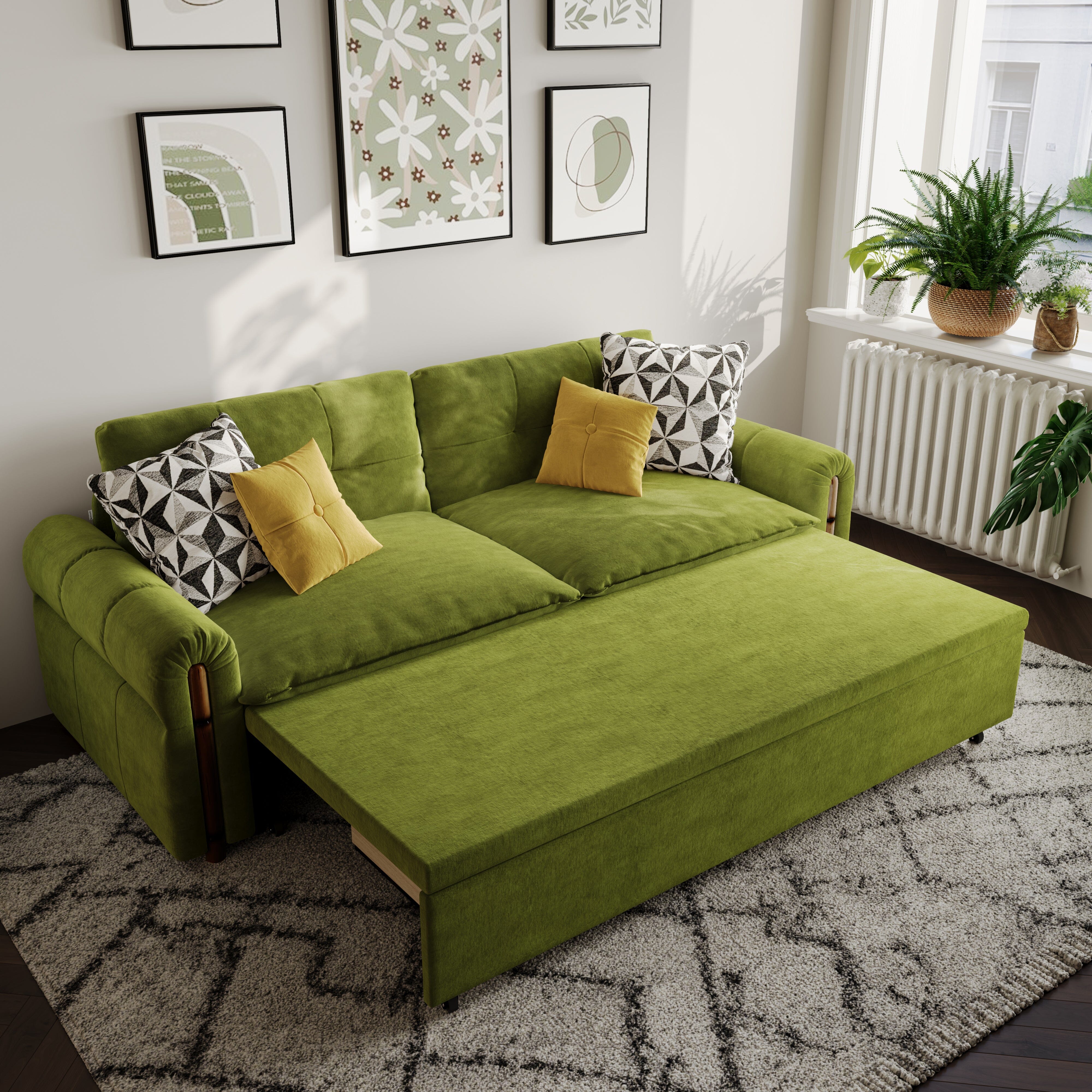 Cottonfy Vintage Pet Friendly Bamboo Design Sofa Bed with Storage Cottonfy UK 