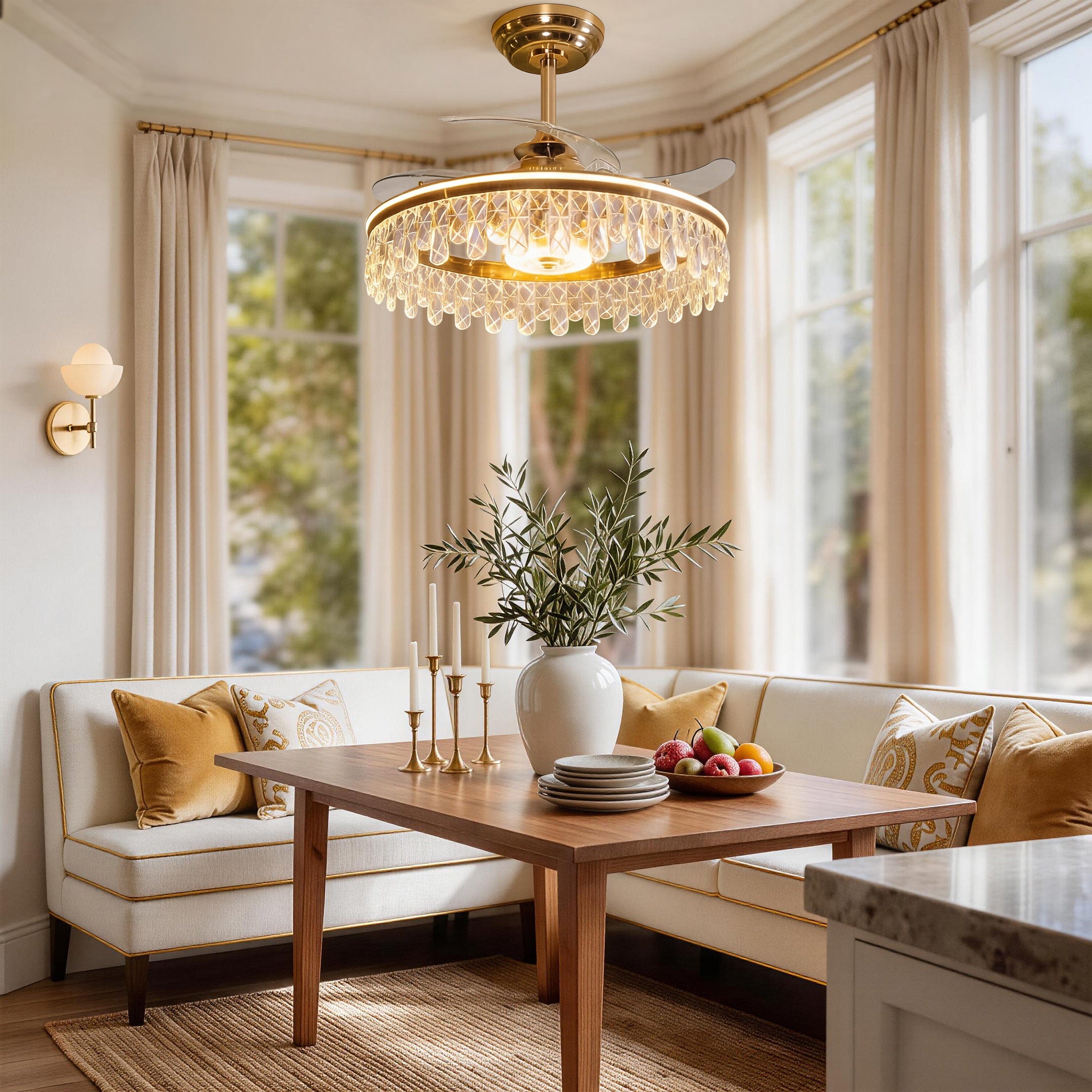 Lightsin 60cm Modern Gold Crystal Ceiling Fan with Light Lightsin UK 