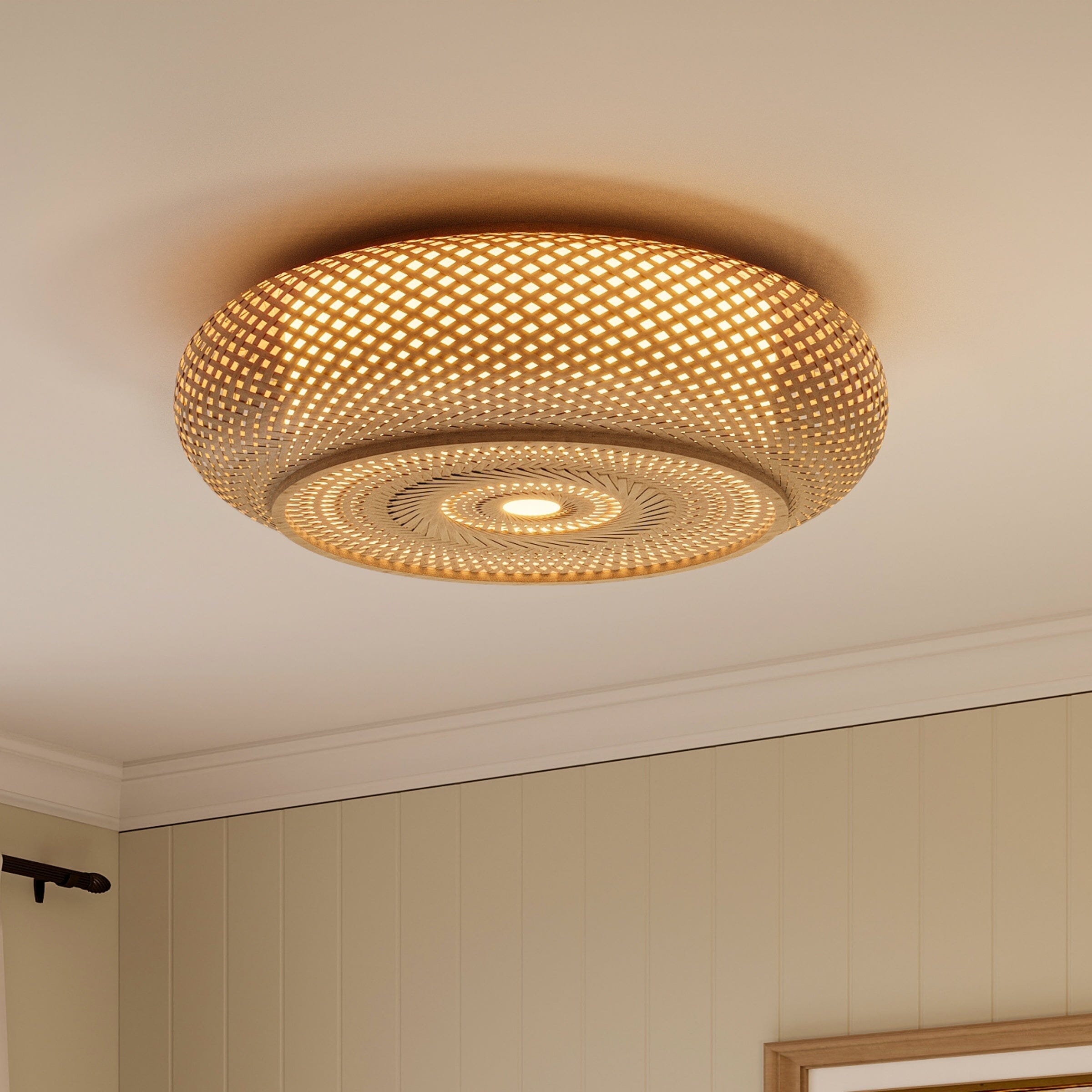 Lightsin Lutta-Handwoven Bamboo Ceiling Light – Zen-Style LED Fixture for Living Room, Bedroom & Dining Room Lightsin UK Bamboo Base Diameter 40cm 1 Unit