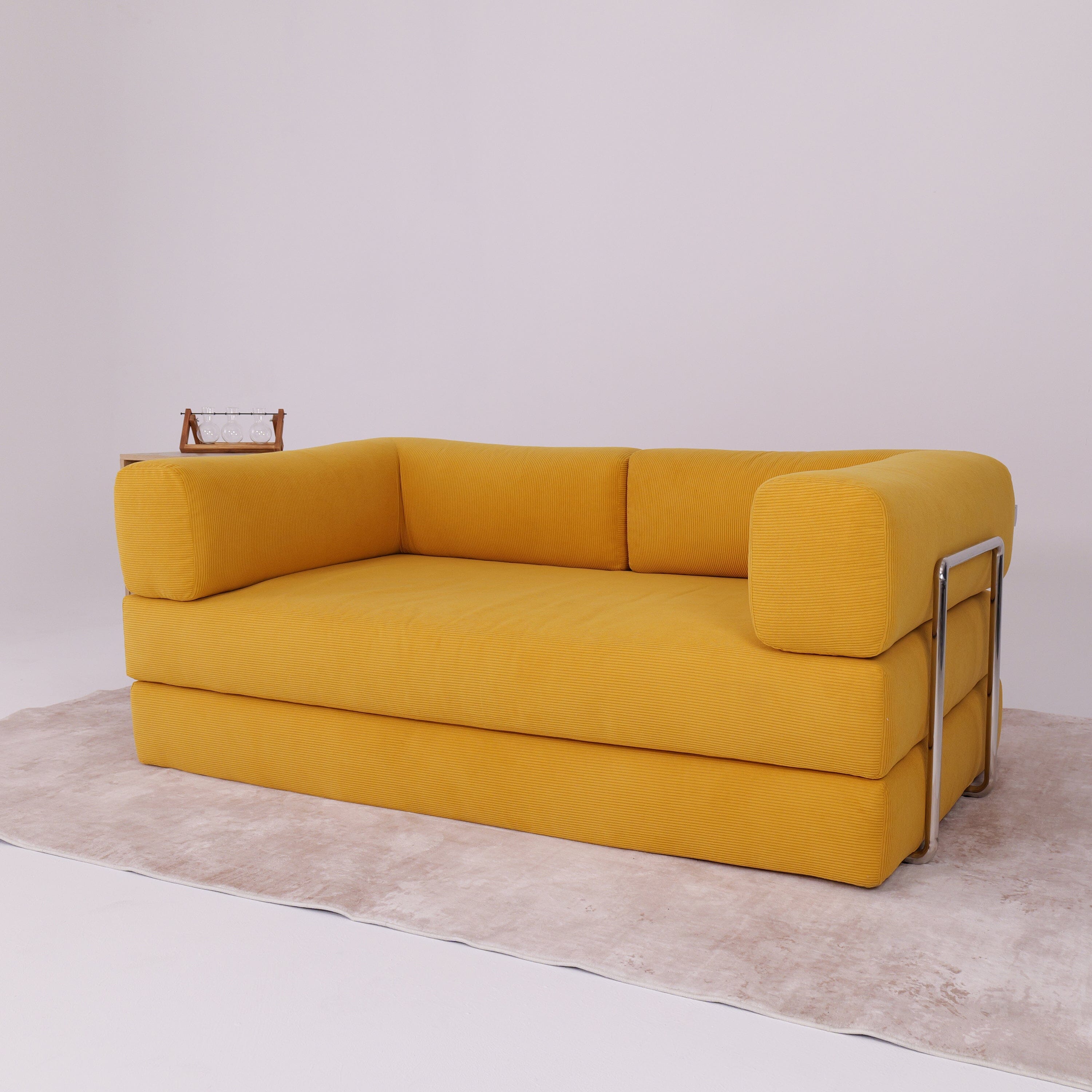 Cottonfy Yellow Corduroy Fabric Foam Modular Sofa Sofa Beds Cottonfy UK 180cm (L) × 90cm (W) × 63cm (H) In Stock 