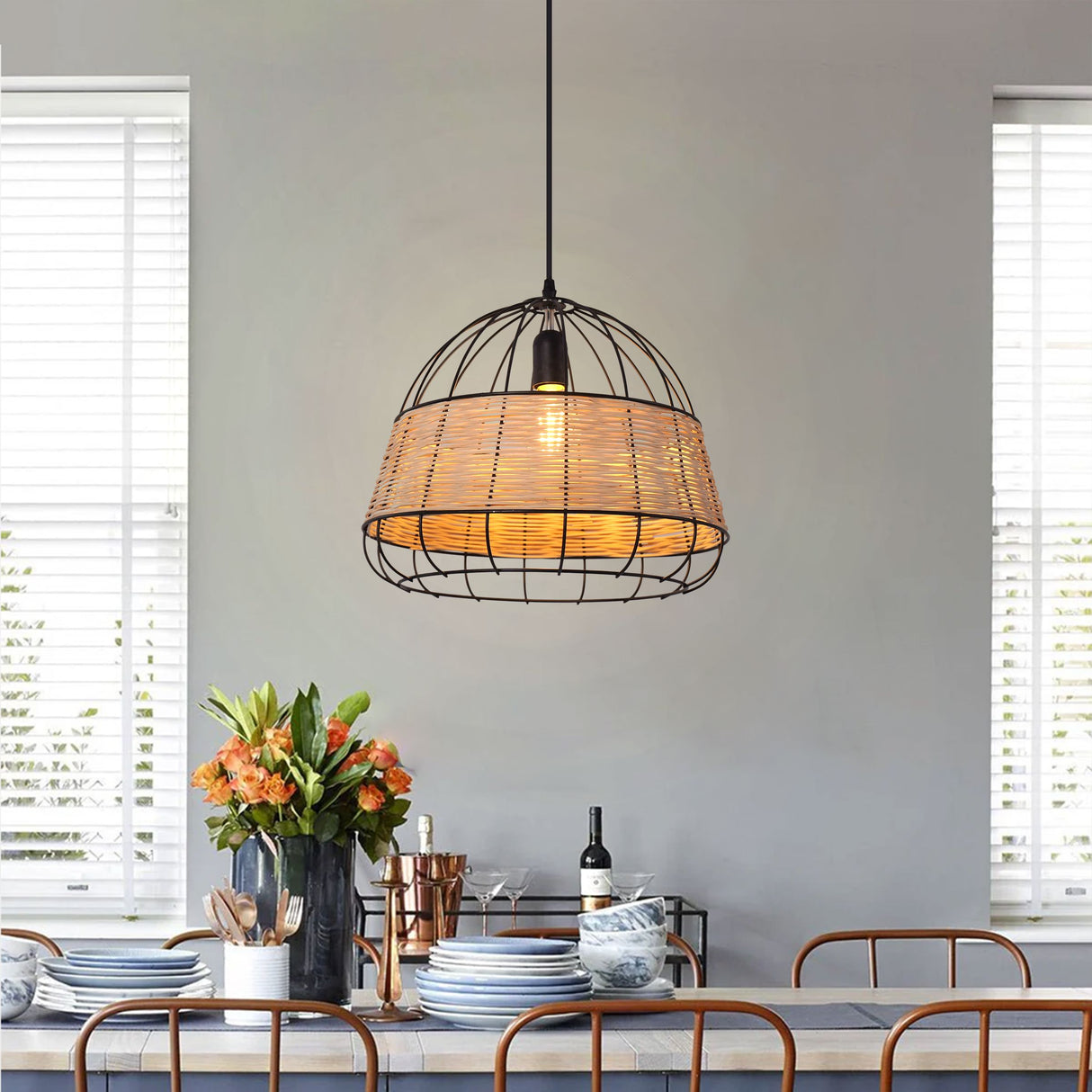 Lightsin Handcrafted Rattan Pendant Light with Iron Frame for Home Décor Lightsin UK 