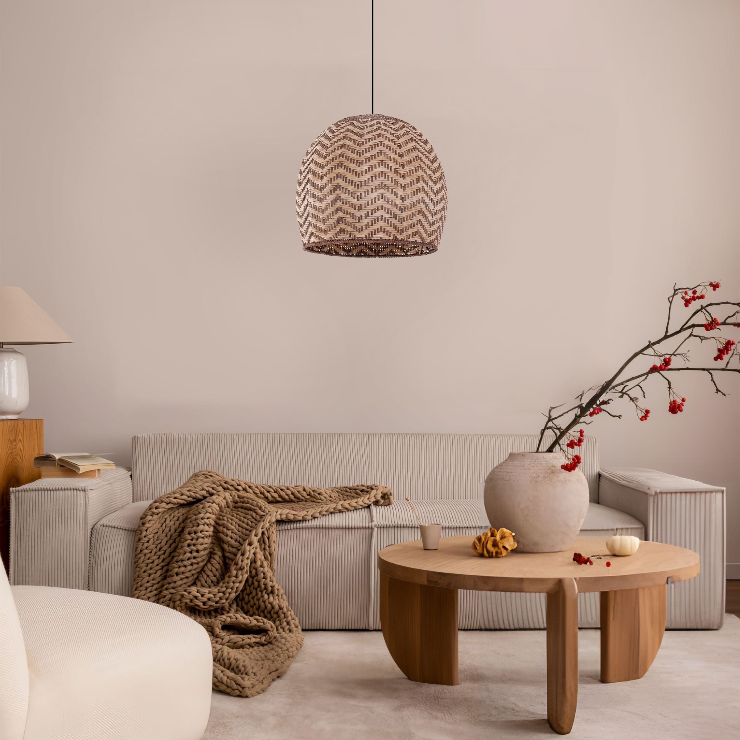 Lightsin Elegant Woven Rattan Pendant Light with Wave Details Lightsin UK 